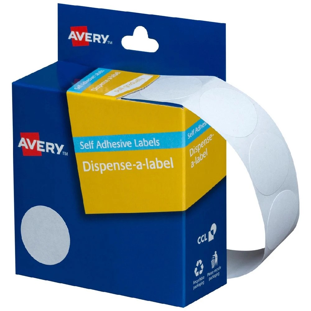 1 Avery Self-adhesive Dispenser Labels White 24mm 550 Pack, 1 of 2