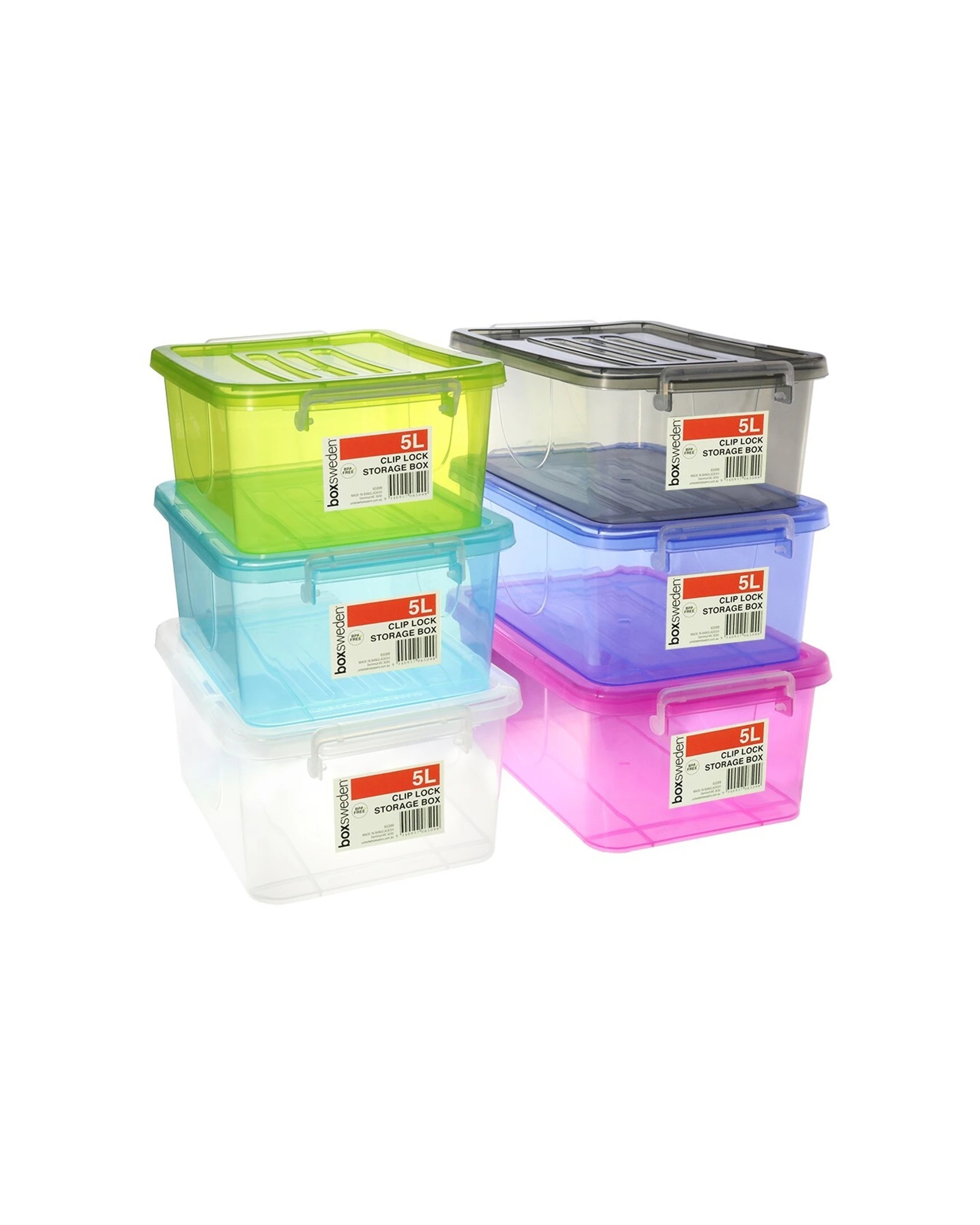 3 Boxsweden 5l Clip Lock Storage Box Stackable Plastic - Assorted, 3 of 3