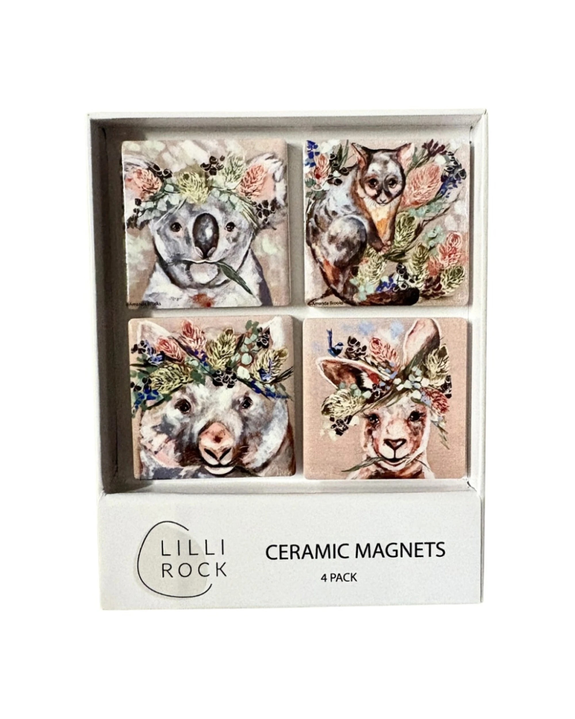 1 Lilli Rock 4pc Forget Me Not Ceramic Kitchen Fridge Magnet Set 16.5x13cm - Multi, 1 of 1