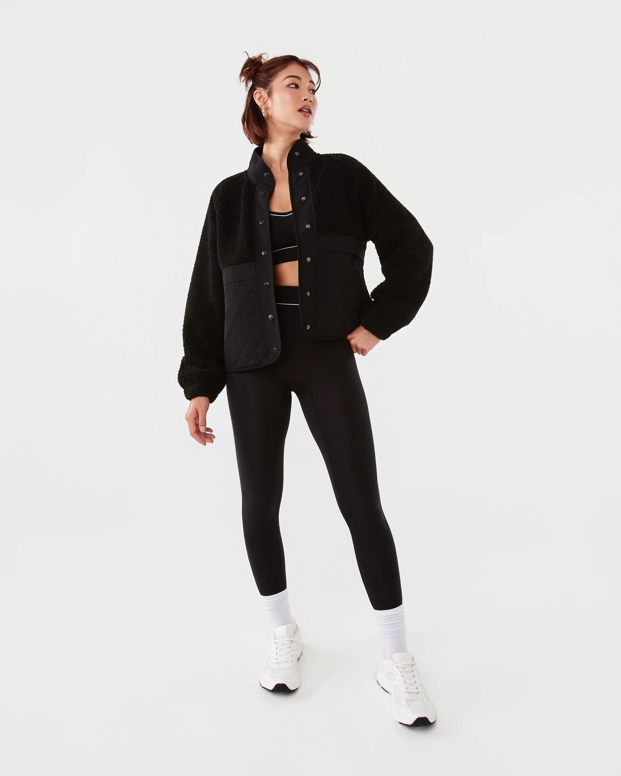 3 Active Womens Contrast Sherpa Quilted Jacket Black, 3 of 8