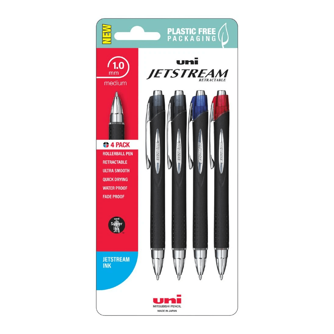 1 Uni Jetstream Retractable Rollerball Pen Assorted 4 Pack, 1 of 2