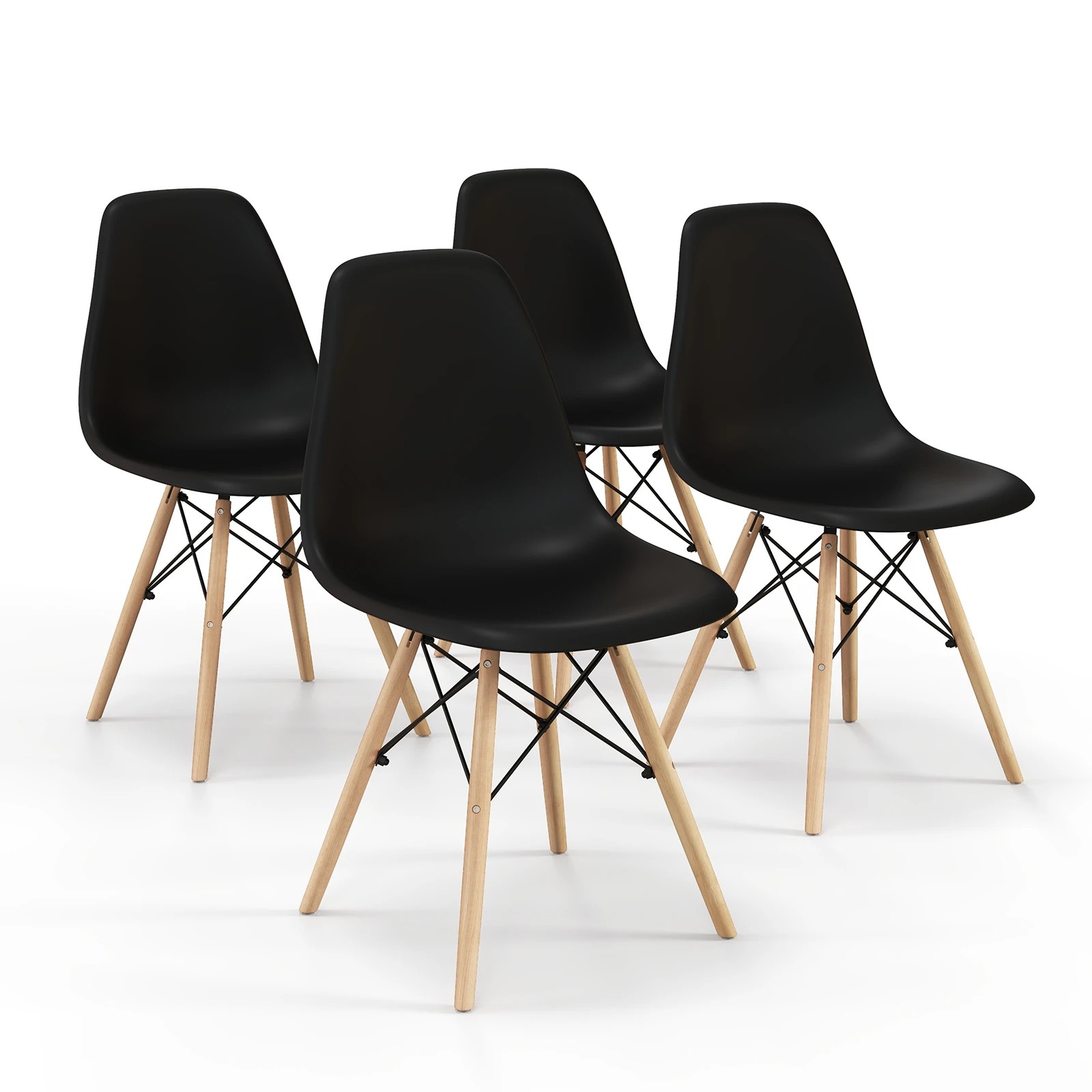 1 Costway 4x Wood Eames DSW Dining Chair Kitchen Side Chair Home Cafe - Black, 1 of 1