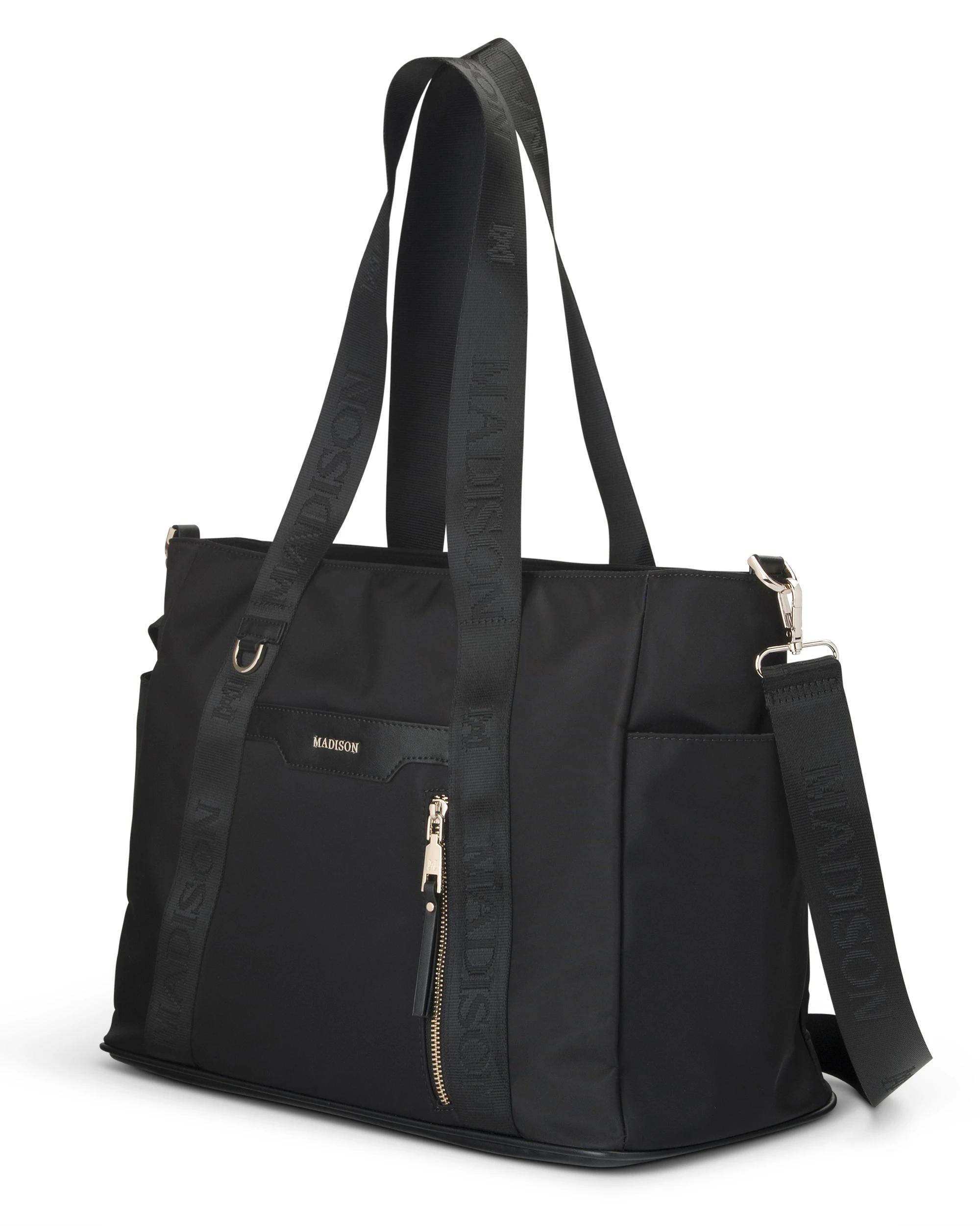 2 Madison Accessories Anita Large Nylon Tote Bag BLACK, 2 of 7