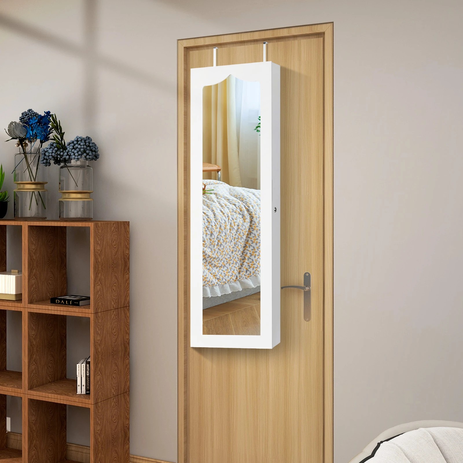 3 Costway Jewellery Storage Cabinet w/Full Lenth Mirror Wall/Door Mounted Jewellery Organizer - White, 3 of 4