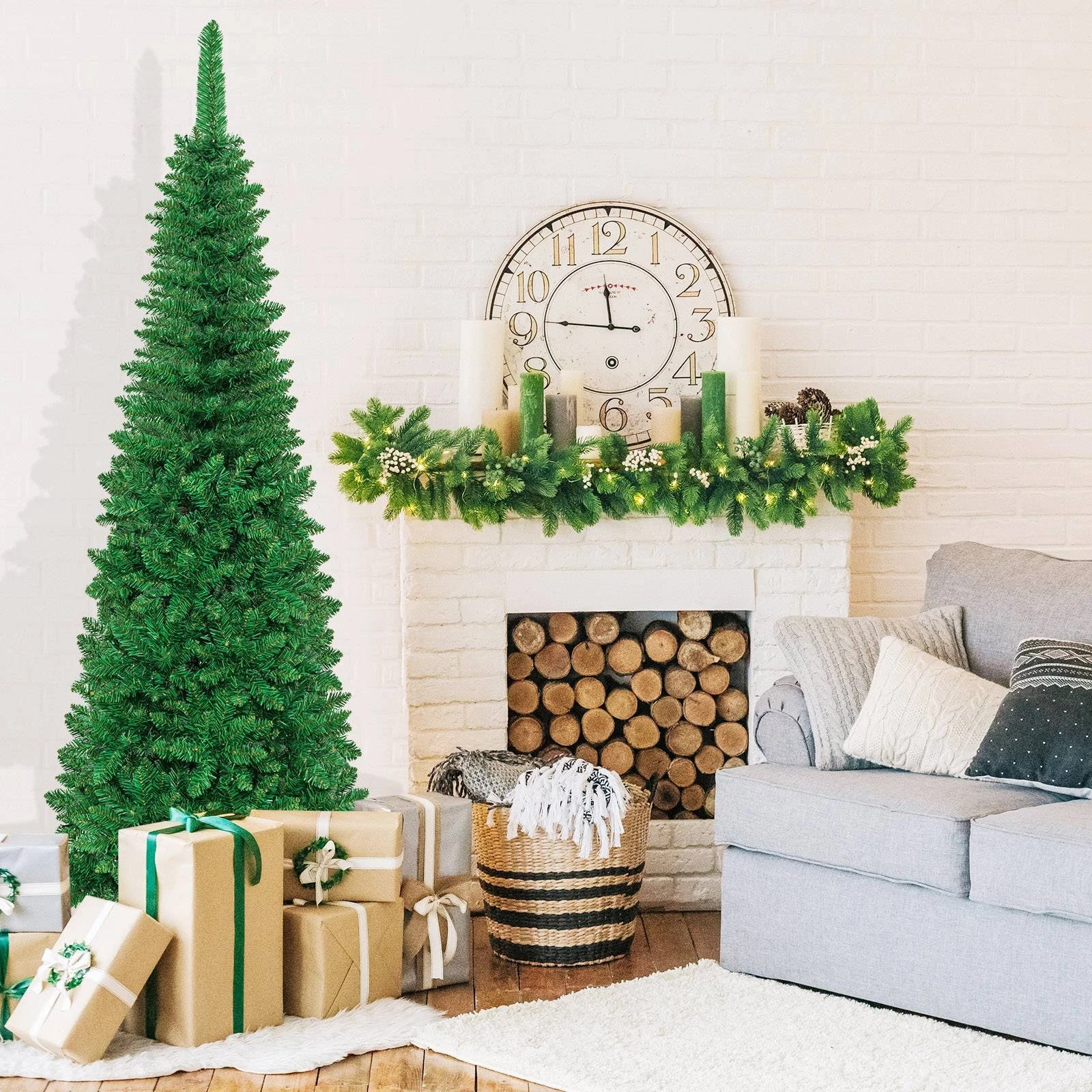 2 Costway 198cm Christmas Pencil Tree 250 LED Lights Holiday Decoration Tree, 2 of 2