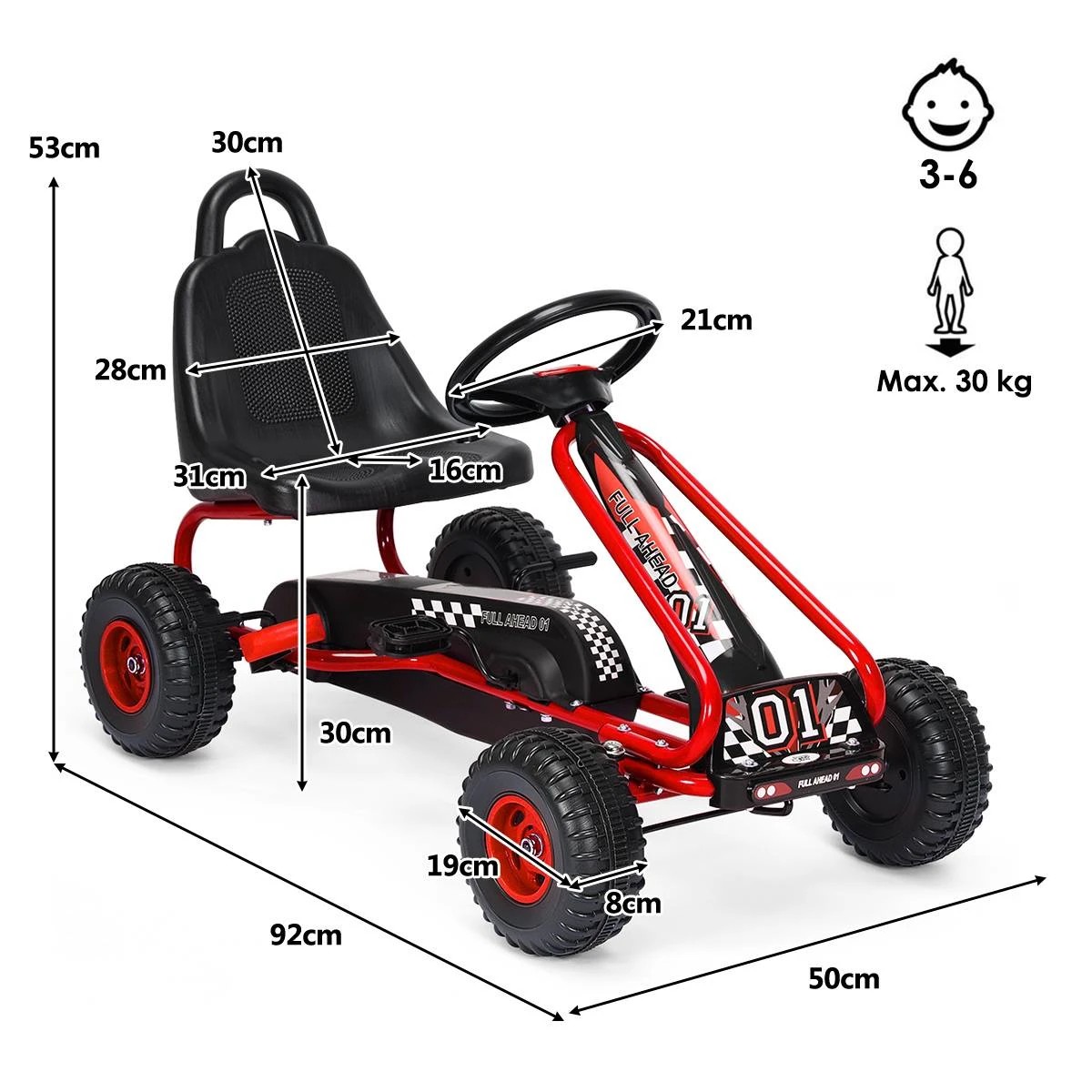 2 Costway Pedal Go Kart 4 Wheel Pedal Powered Ride On Toy Racer Pedal Car - Red, 2 of 2
