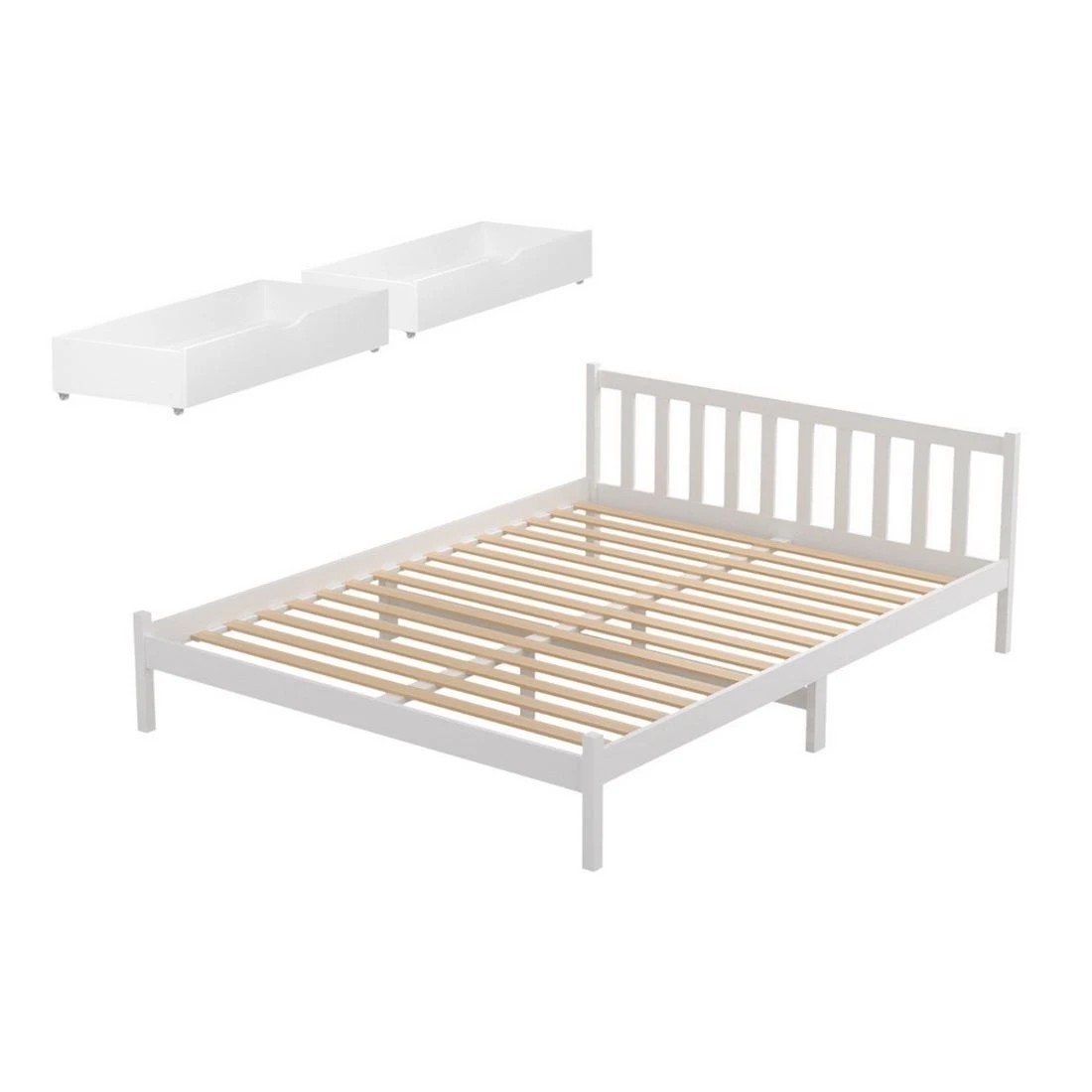 1 Artiss Bed Frame Double Size Wooden Platform with 2 Storage Drawers  SOFIE - White, 1 of 6
