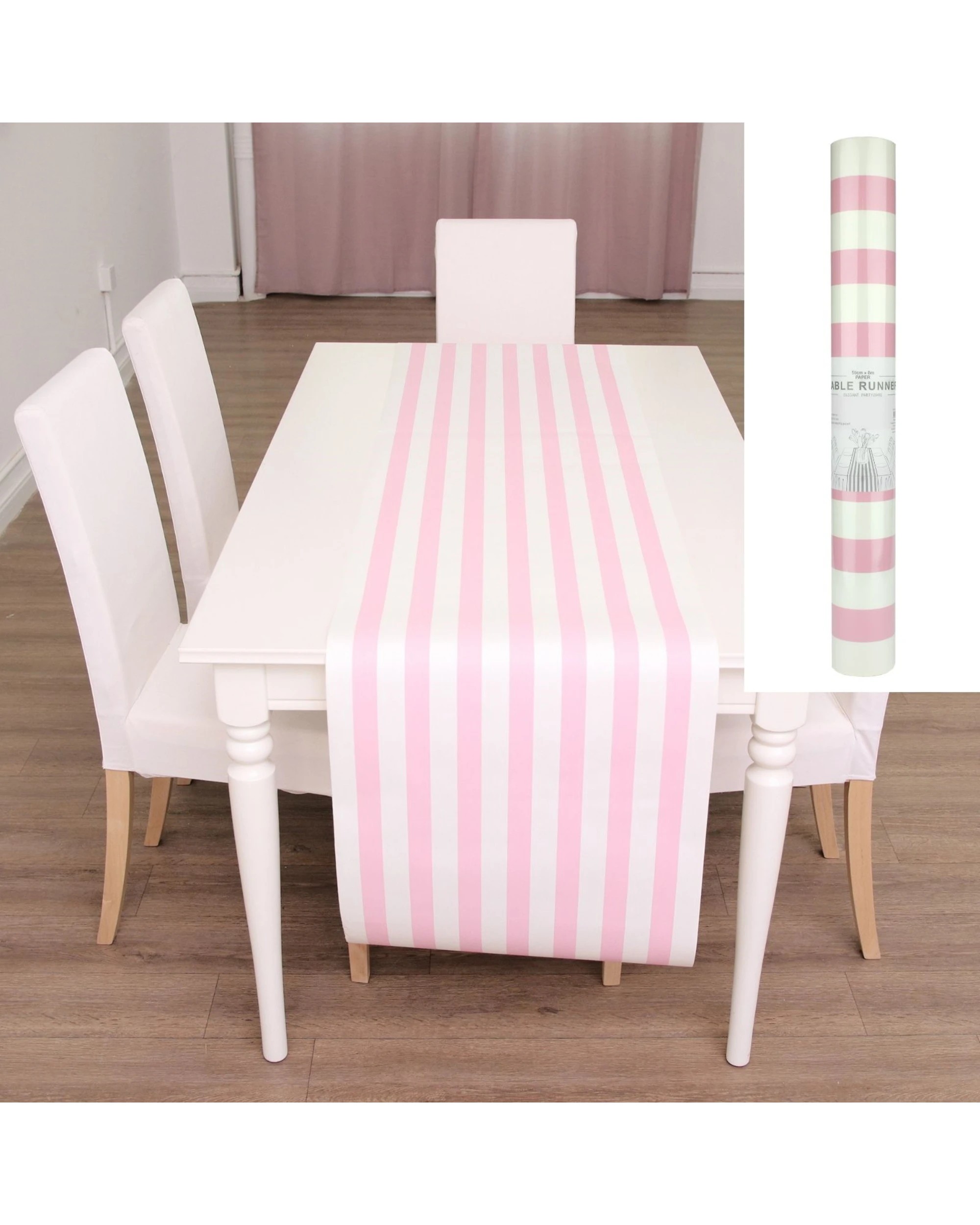 2 Shmick Light Pink and White Paper Table Runner 8m - Light Pink and White, 2 of 2