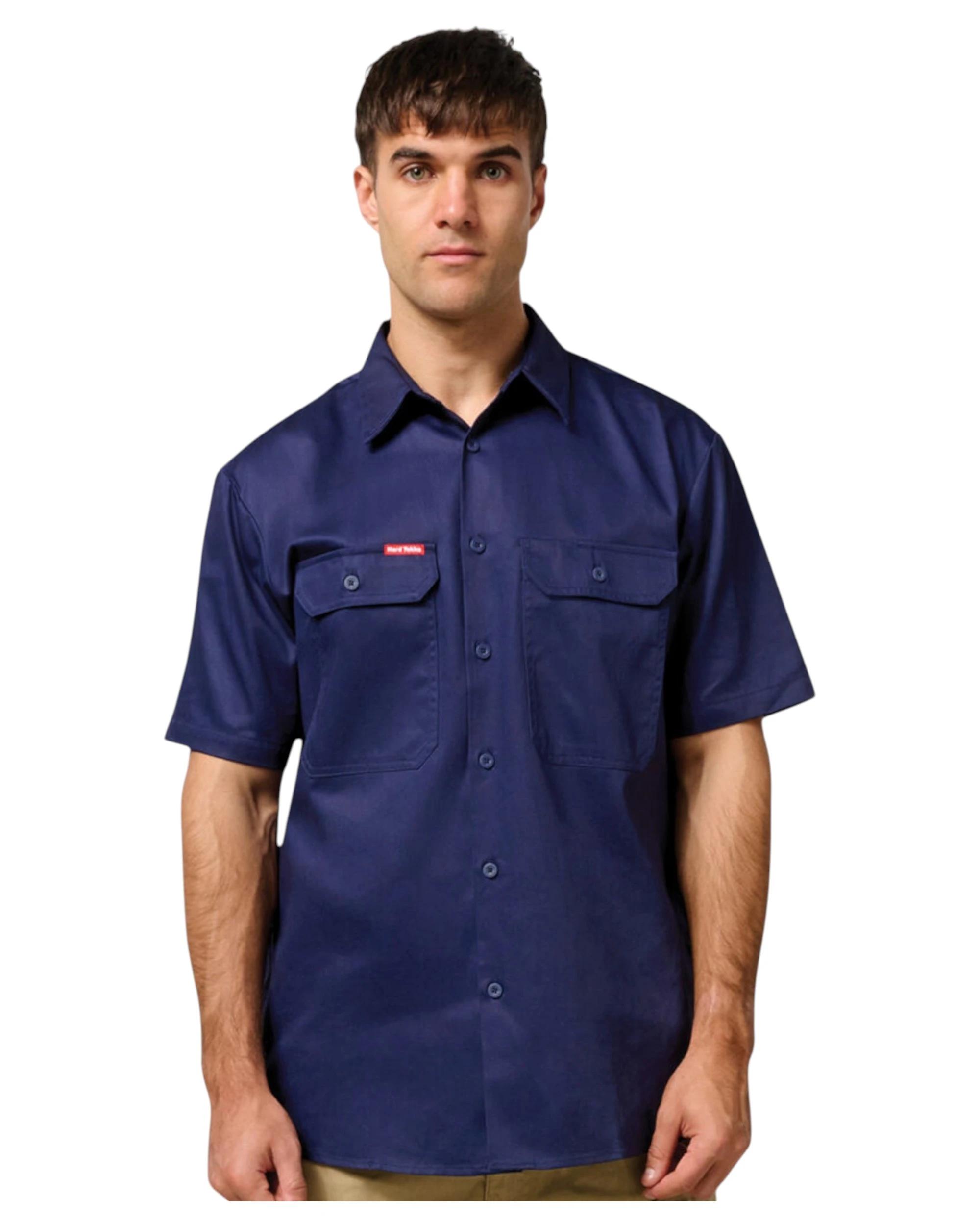 6 Hard Yakka 2 Pack Mens Short Sleeve Lightweight Drill Ventilated Shirt NAVY, 6 of 6