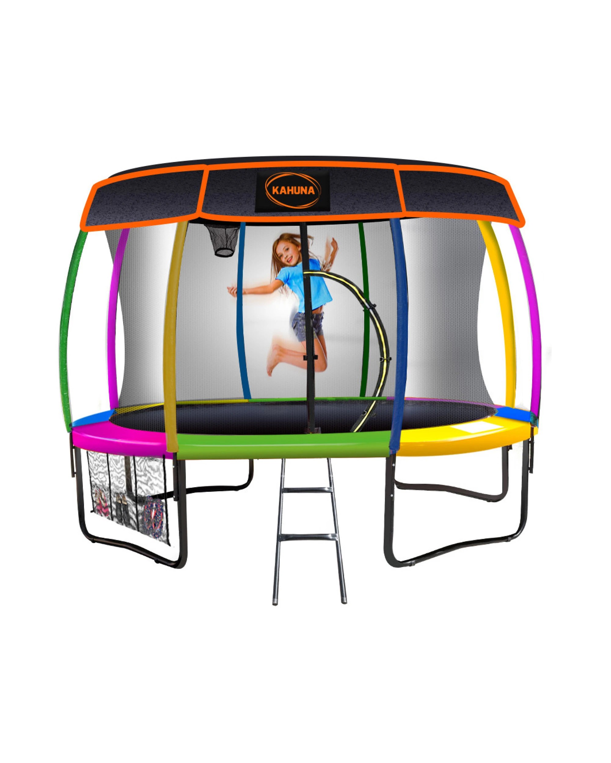 1 Kahuna Trampoline 8 ft with Basketball Set and Roof - Pattern, 1 of 5