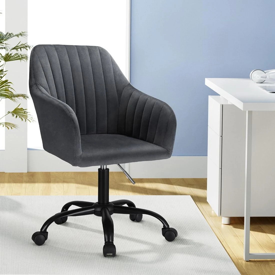 3 Artiss Office Chair Velvet Seat Dark - Grey, 3 of 5