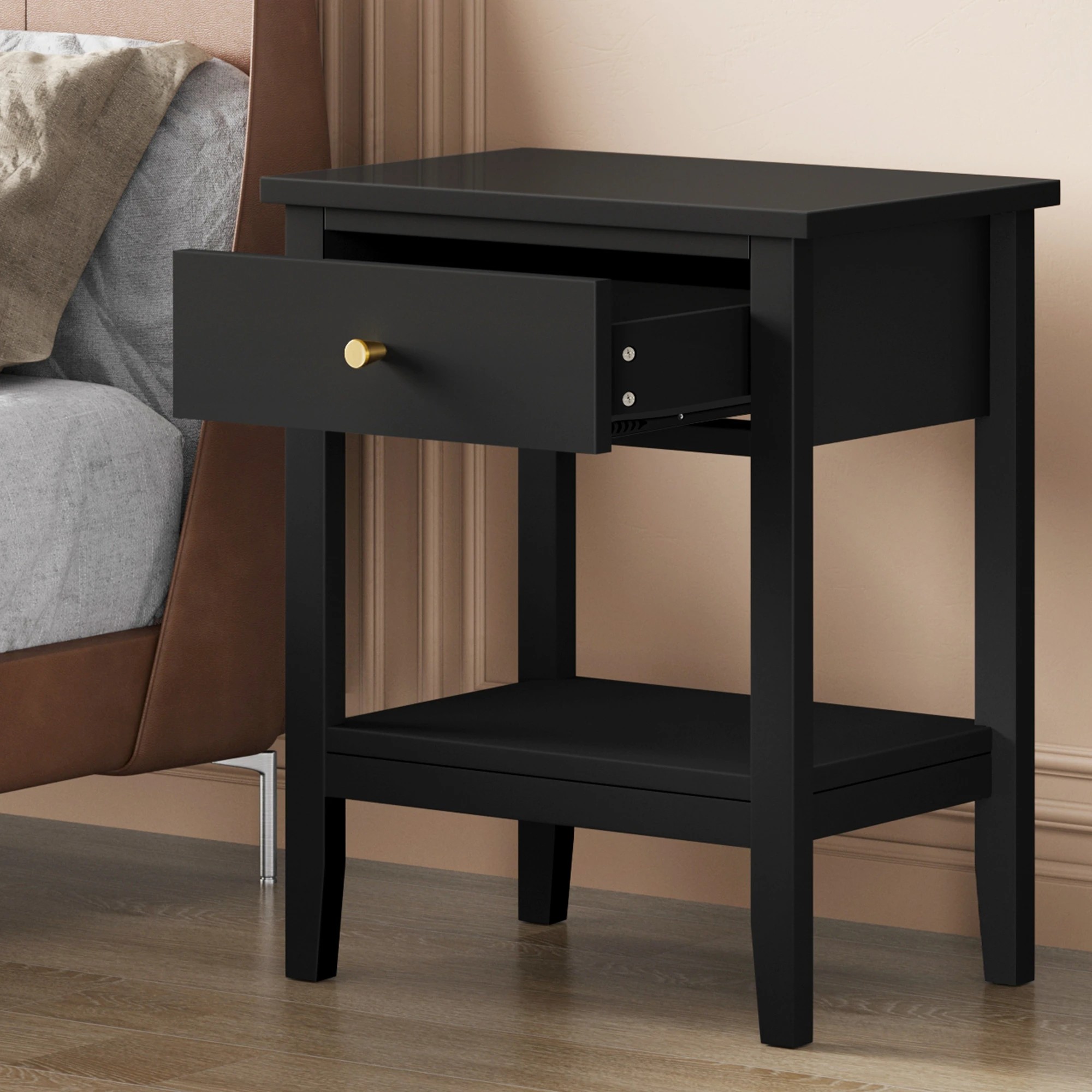 9 Alfordson Bedside Table Hamptons Nightstand Storage Side End 1 Drawer - Black, 9 of 10
