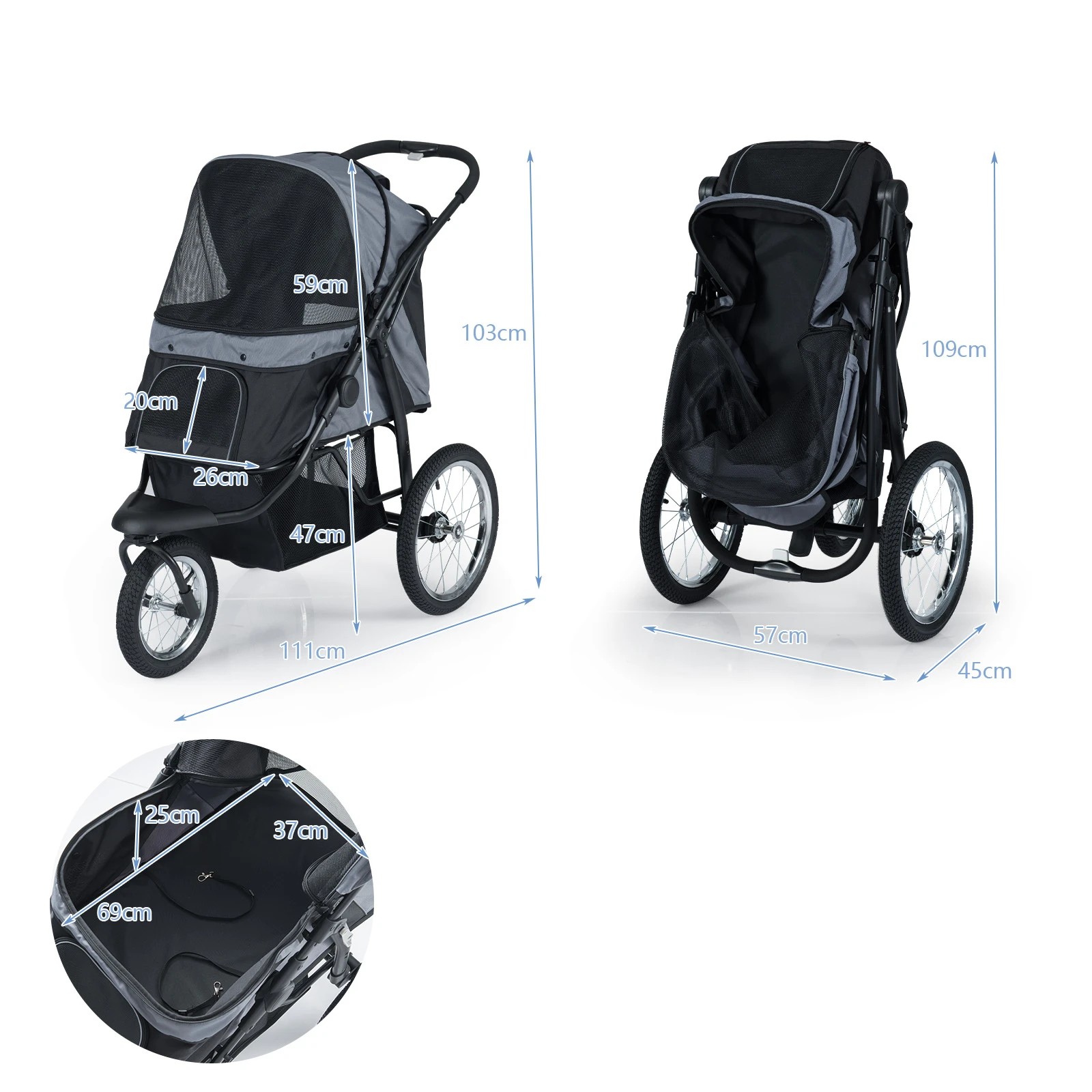 2 Costway 3-Wheels Pet Stroller Jogger Foldable Cat Dog Travel Cart w/Storage Basket, 2 of 5
