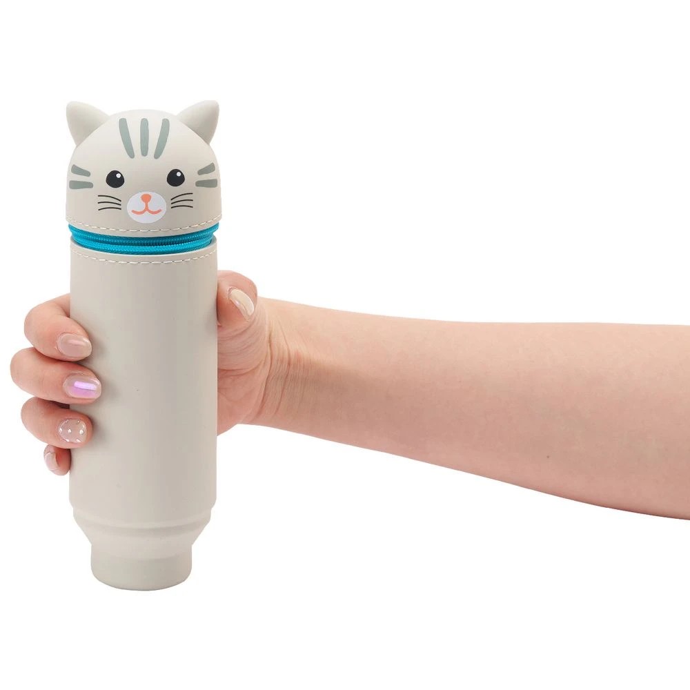 2 PuniLabo Single Zip Stand Up Silicone Pencil Case Grey Cat, 2 of 6