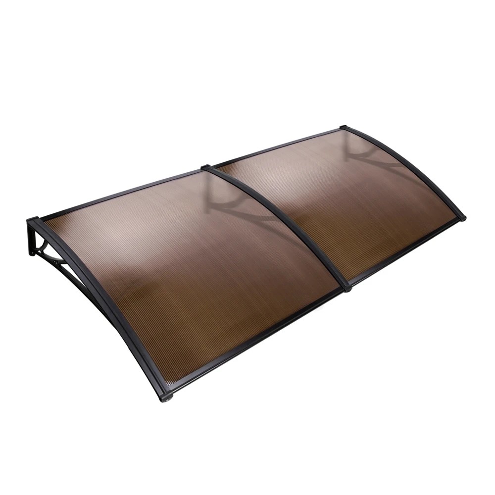 1 Instahut Window Door Awning Canopy 1mx2m  Sheet  Plastic Frame - Brown, 1 of 8