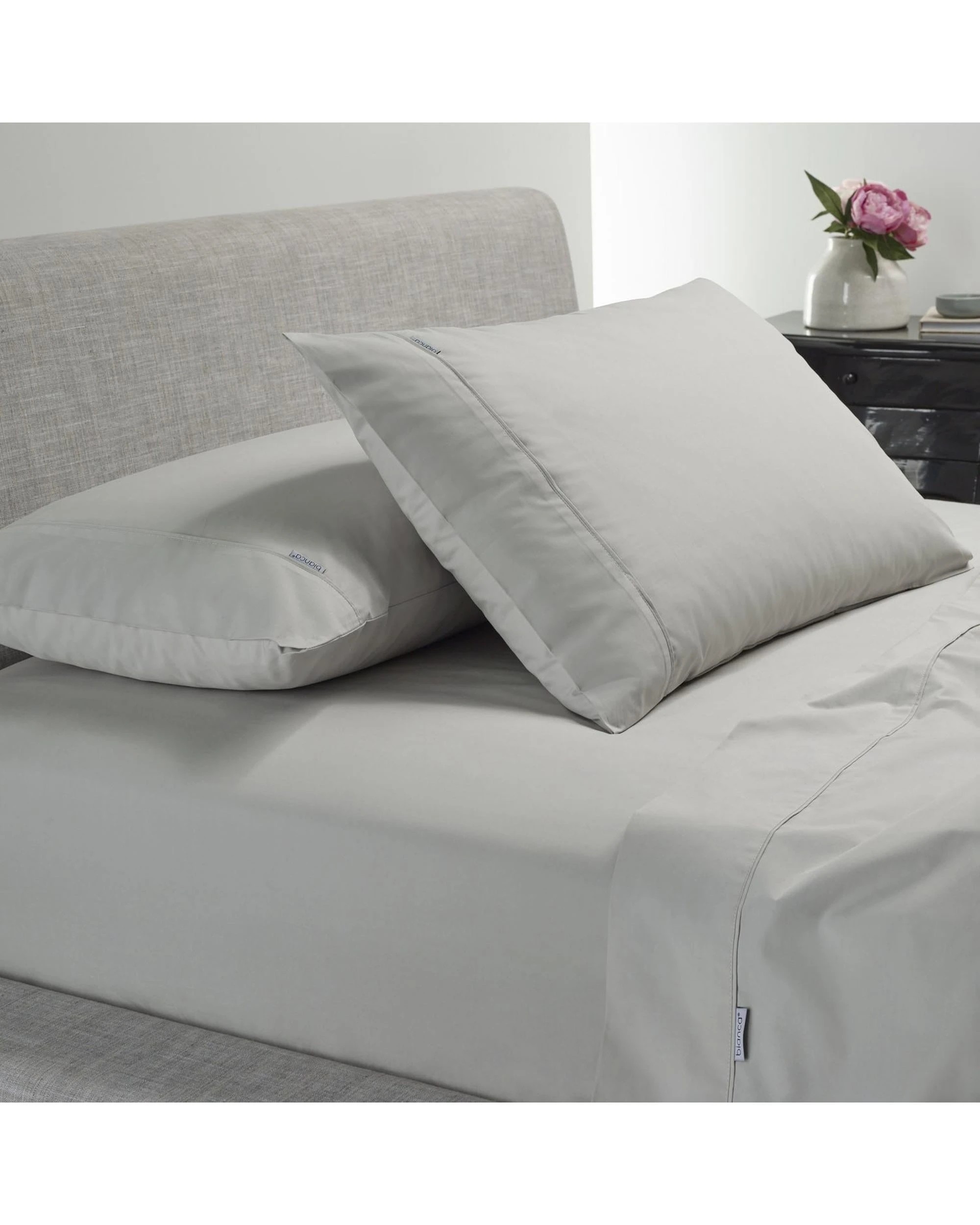 1 Bianca Bedding Heston 300 Thread Count Cotton Percale Sheet Set, Silver (King) - Silver, 1 of 2