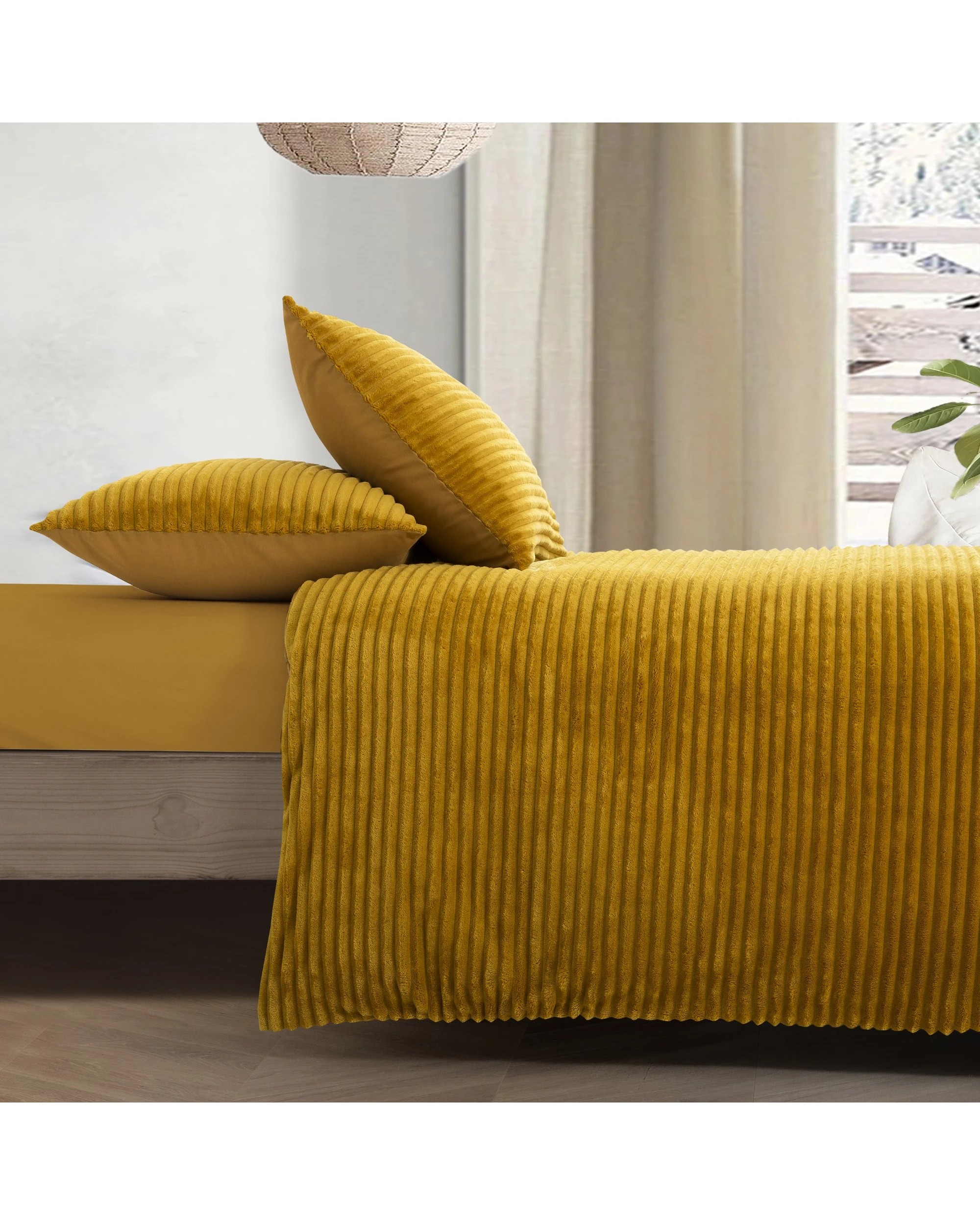 4 Dreamaker Signature Embossed Corduroy Fleece Quilt Cover Set - Queen Bed - Mustard, 4 of 8