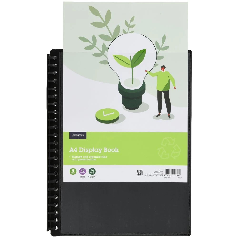 2 J.Burrows A4 Display Book 20 Pockets Clear/Black, 2 of 4