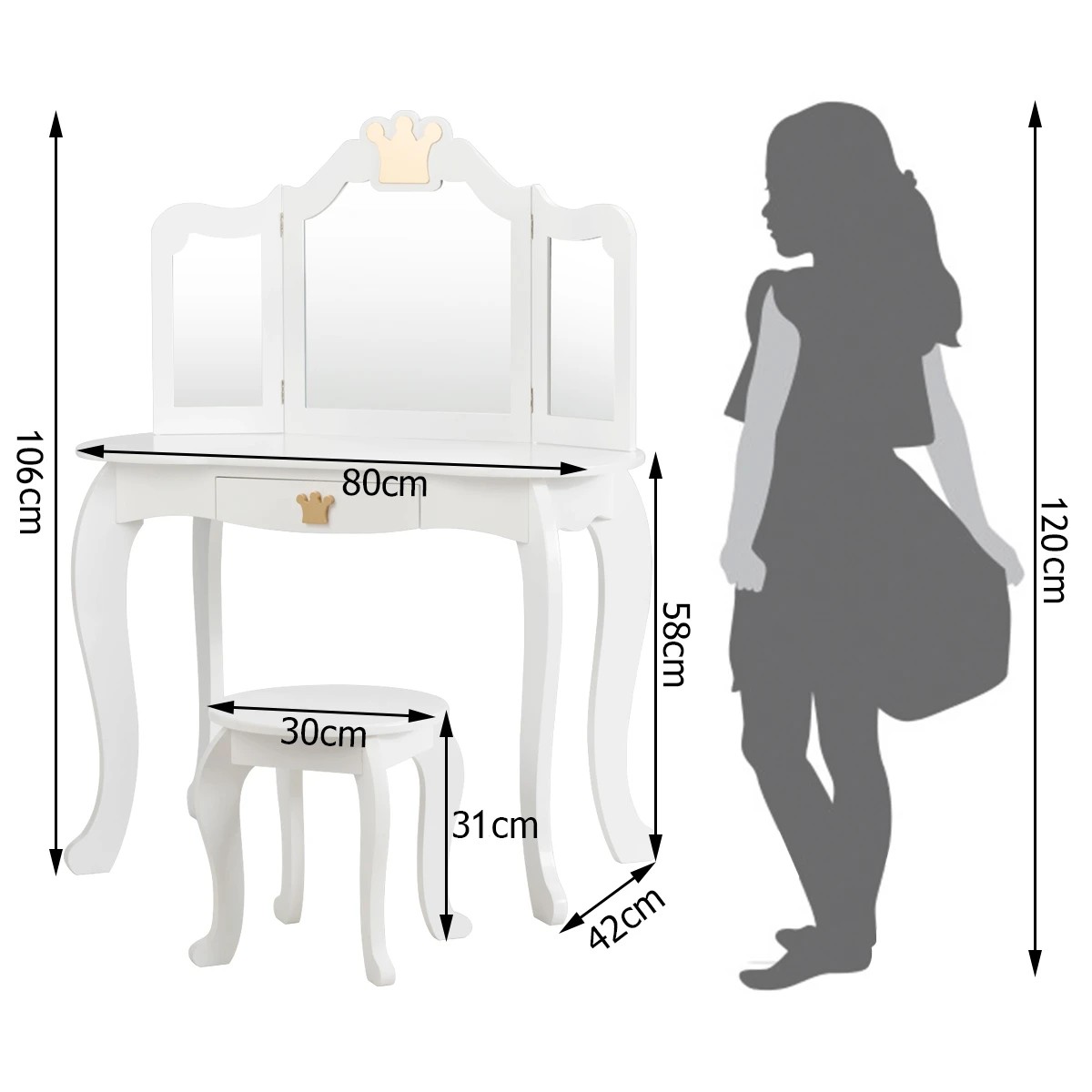 3 Costway 2in1 Vanity Table Chair Set Princess Makeup Dressing Table - White, 3 of 4