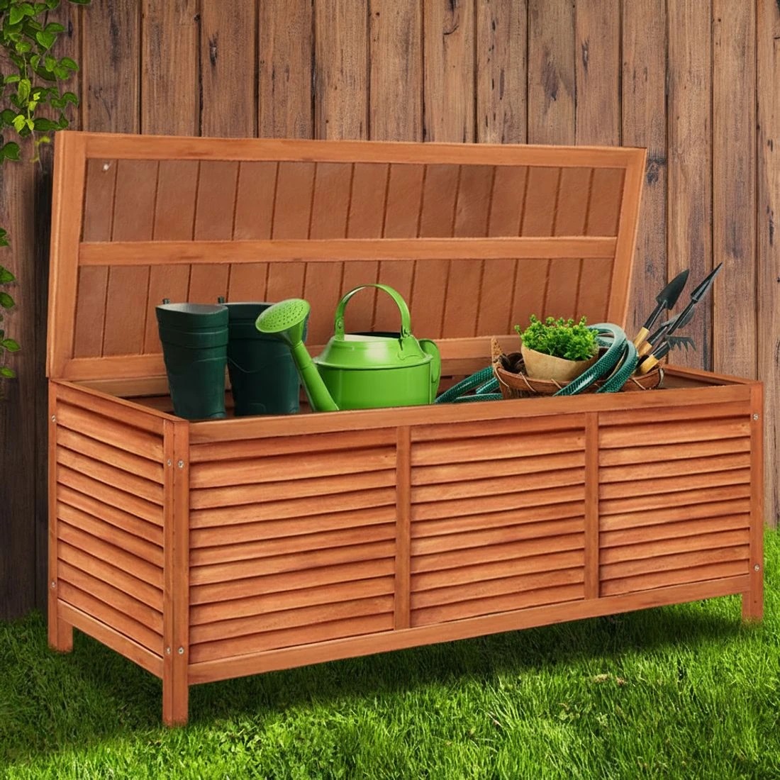 7 Gardeon Outdoor Storage Bench Box 210L Wooden Patio Furniture Garden Chair - Brown, 7 of 7