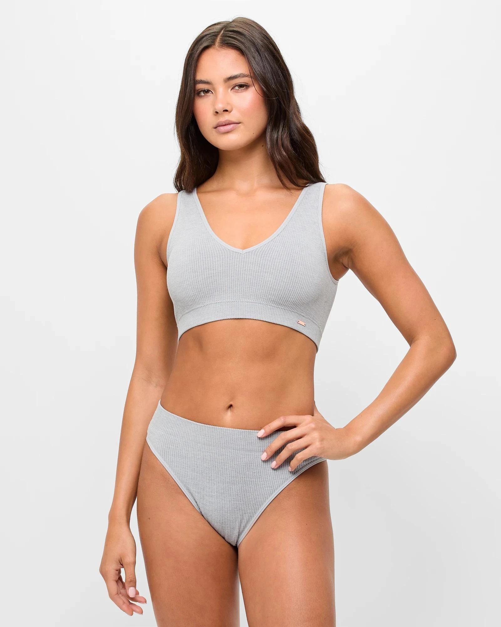 2 Lily Loves Ribbed Seamfree Plunge Crop Top GREY MARLE, 2 of 4