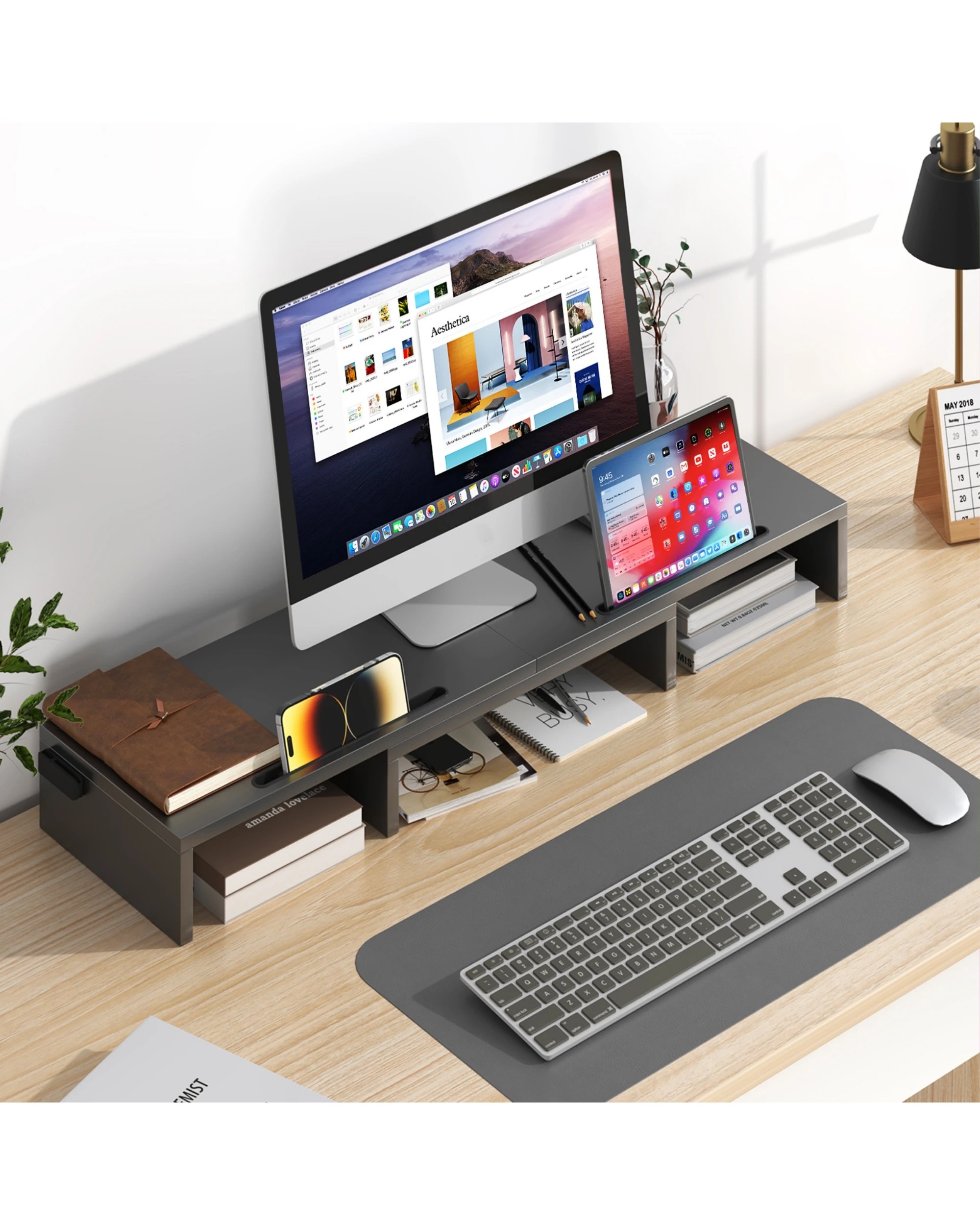 5 Advwin Dual Monitor Stand Riser Adjustable Length and Angle with 2 Slot - Black, 5 of 6