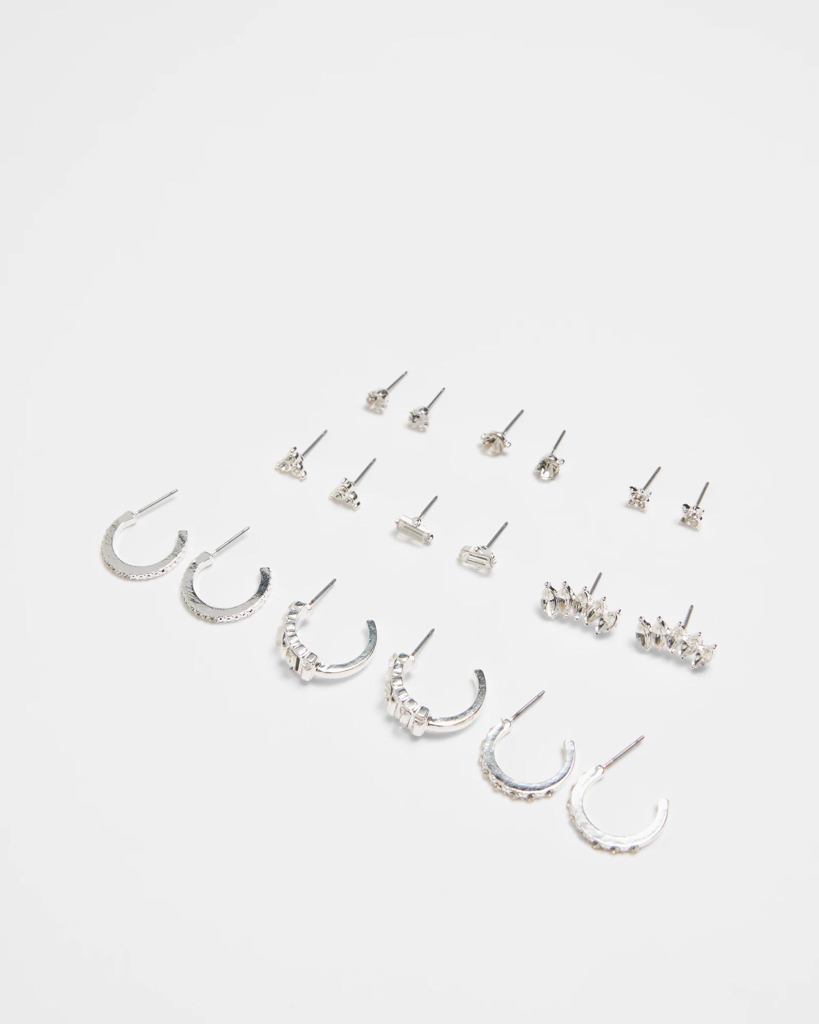 1 Target 9 Pack Diamante Cluster Earrings SILVER COLOURWAY, 1 of 2