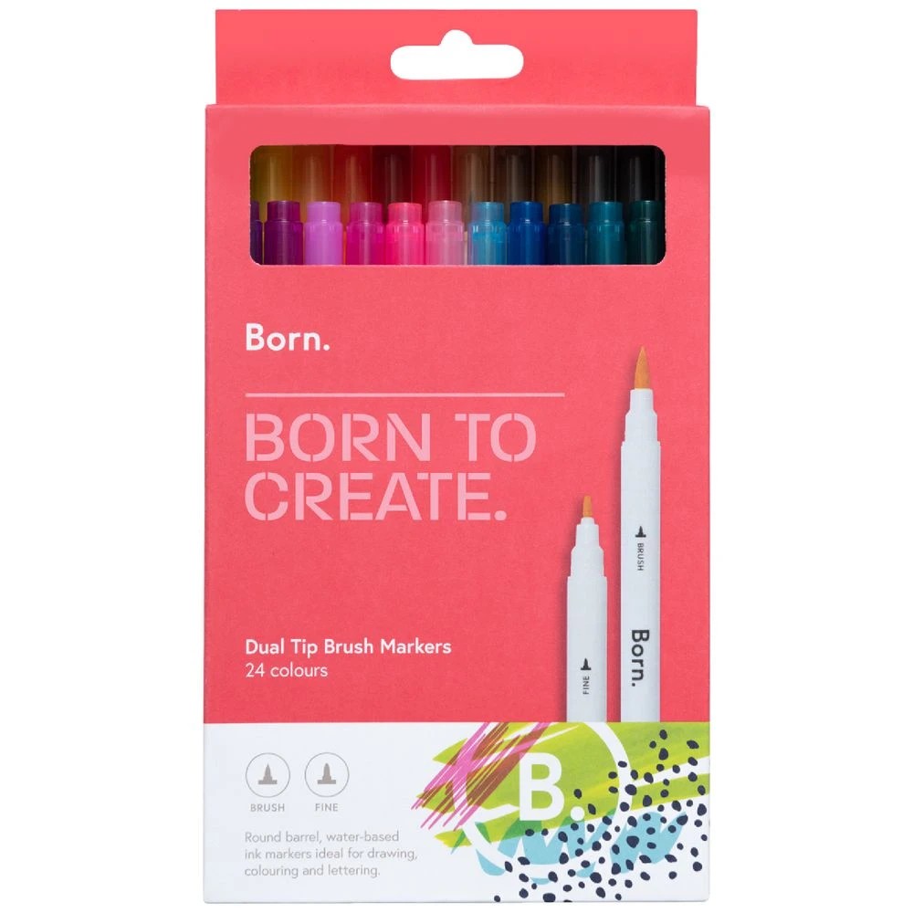 1 Born Dual-Tip Brush Markers 24 Pack Assorted, 1 of 4