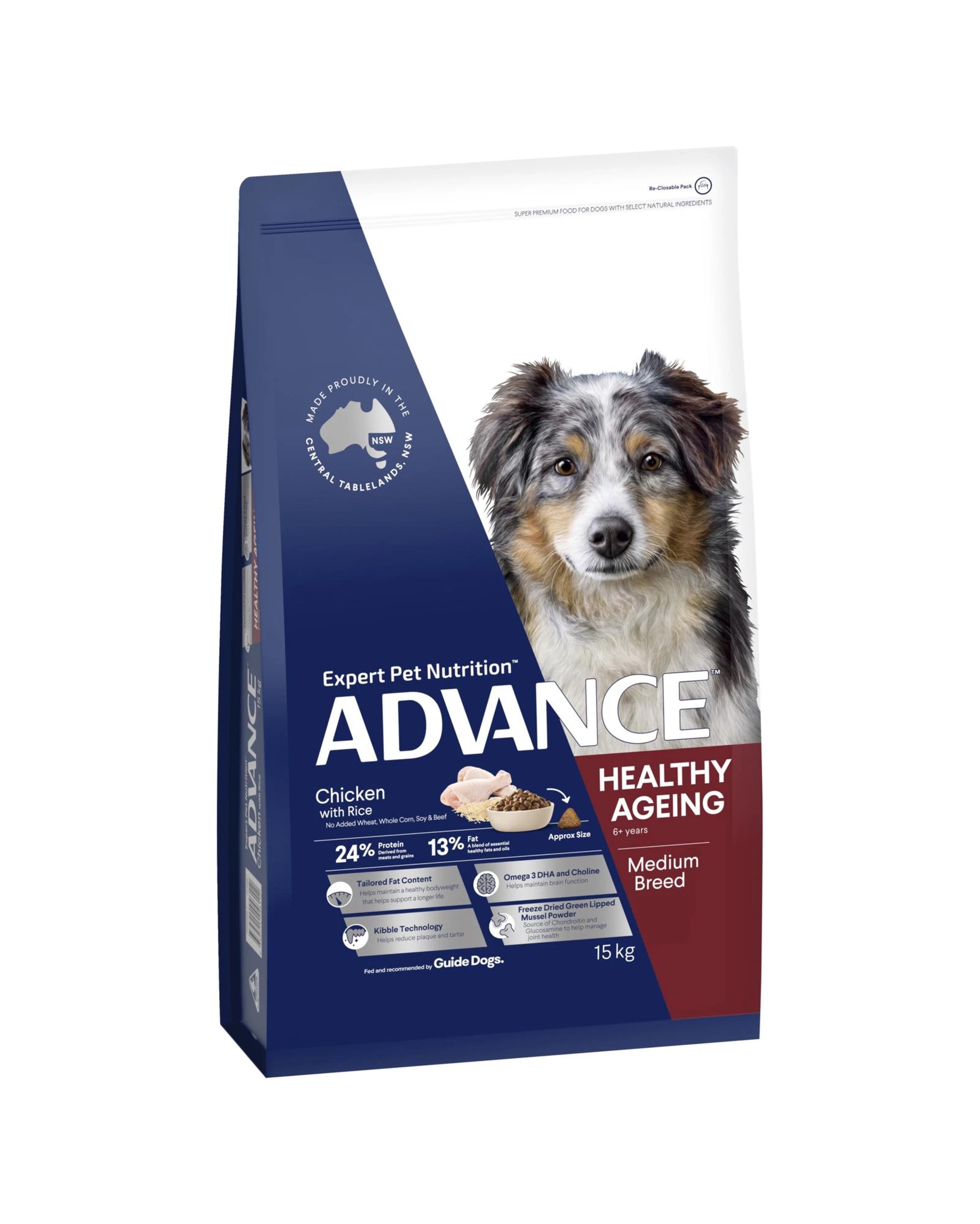 1 Advance Mature 8+ Medium Breed Healthy Ageing Dry Dog Food Chicken w/ Rice 15kg, 1 of 3