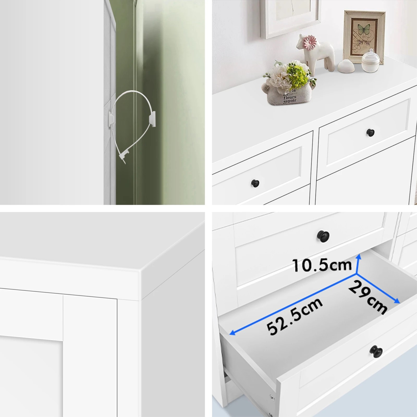 4 Alfordson 6 Chest of Drawers Hamptons Storage Cabinet Dresser Tallboy - White, 4 of 8