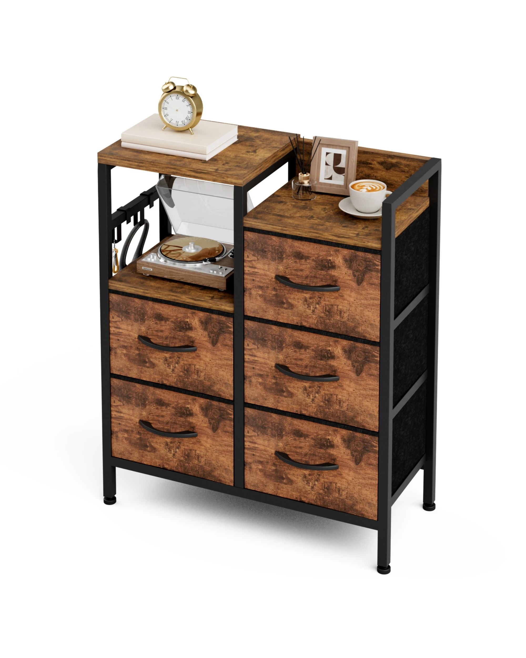 9 Advwin Chest of 5 Drawers Storage Cabinet with Open Shelf - Brown, 9 of 10