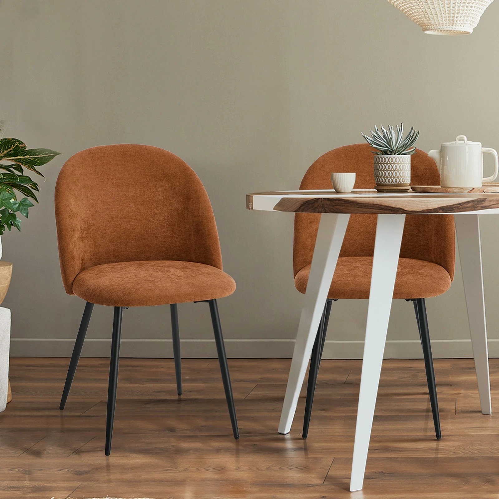 4 Oikiture 2x Dining Chairs Accent Chair Armchair Kitchen Upholstered Linen - Orange, 4 of 9