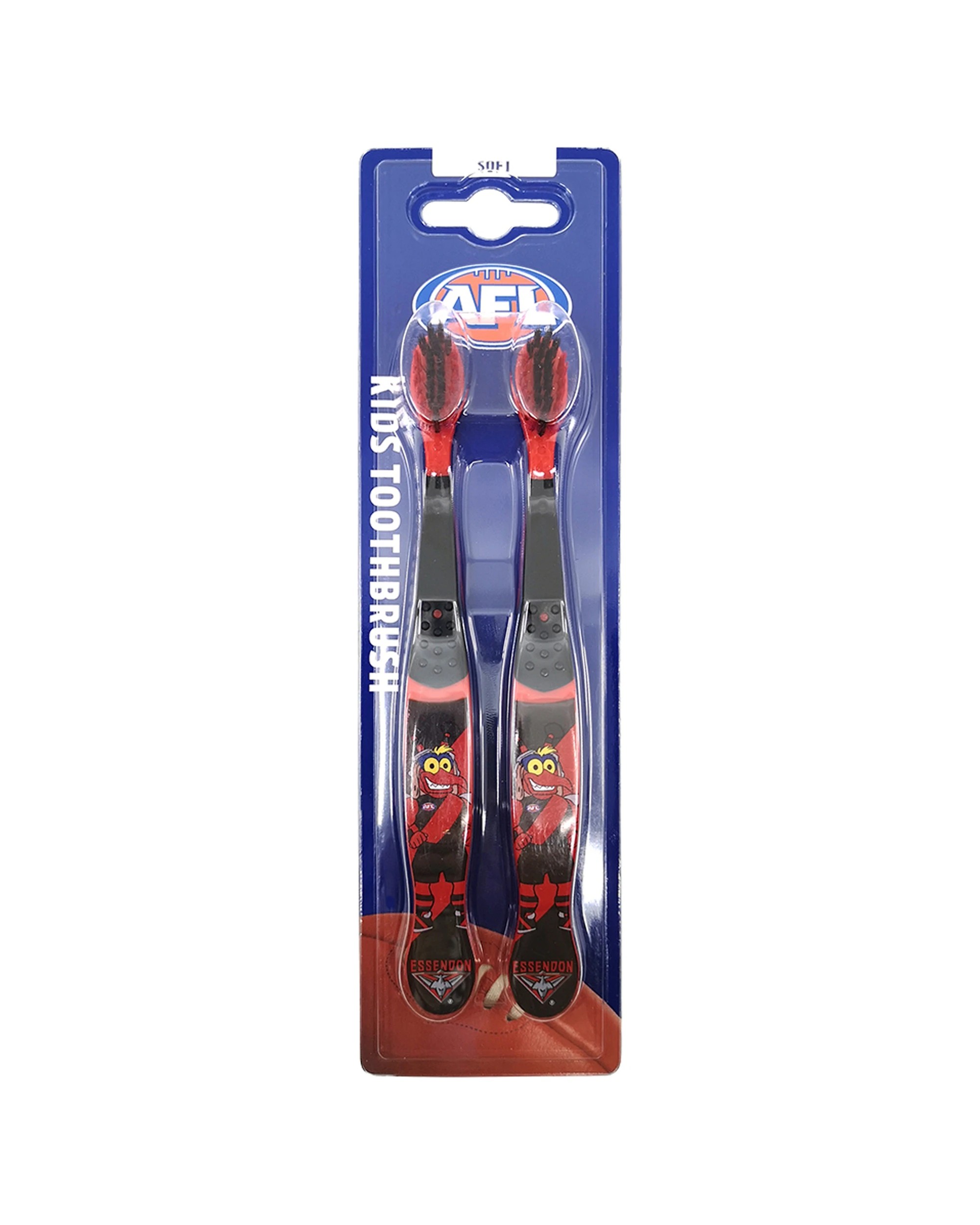 2 AFL 5x 2pc Mascot Kids/Children Soft Bristles Toothbrush Essendon Bombers - Black, 2 of 2