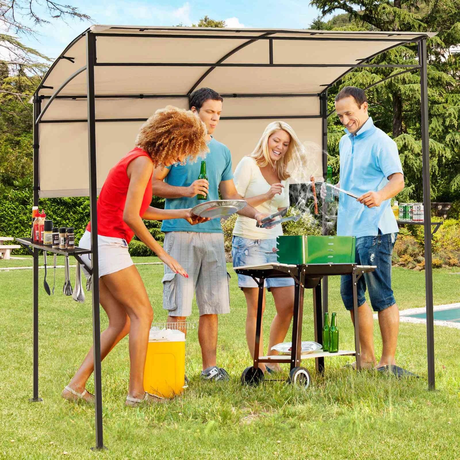 2 Costway Grill Gazebo BBQ Canopy Shelter Camping Barbecue Tent - Beige, 2 of 2