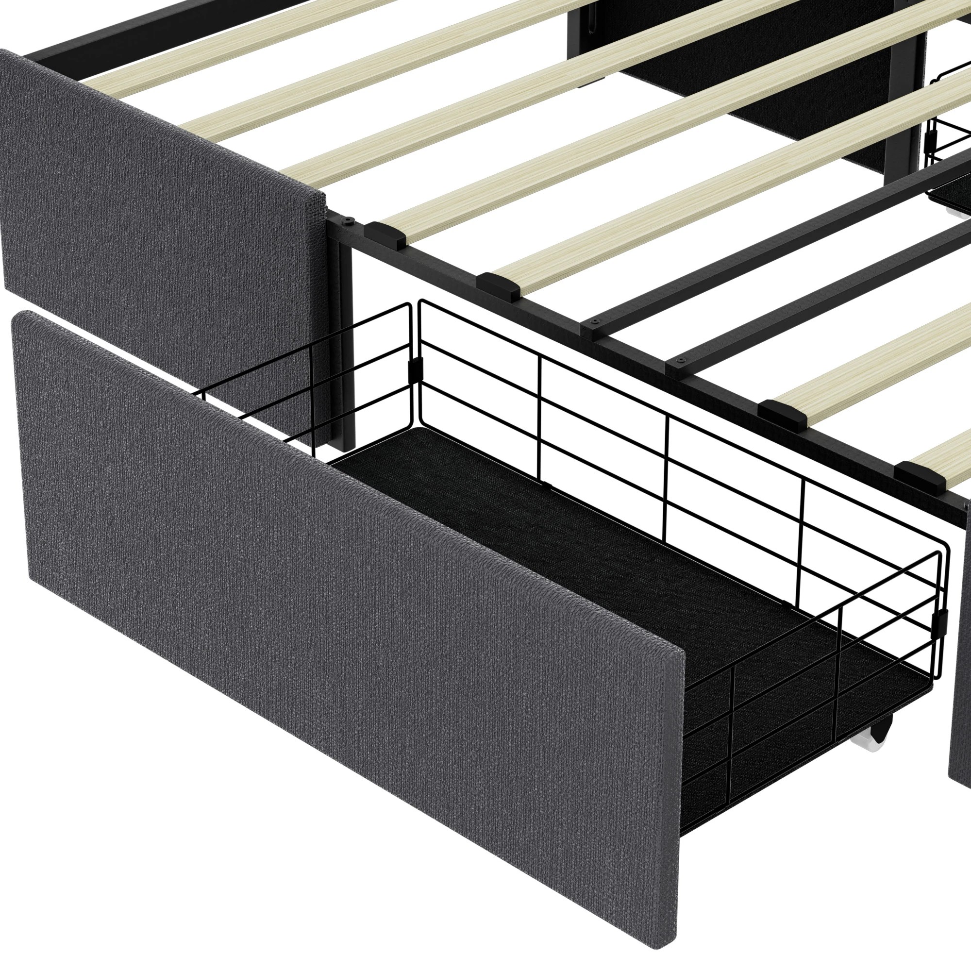 4 Levede Bed Frame Single Size Fabric Mattress Base 3 Storage Drawer - Grey - Grey, 4 of 9