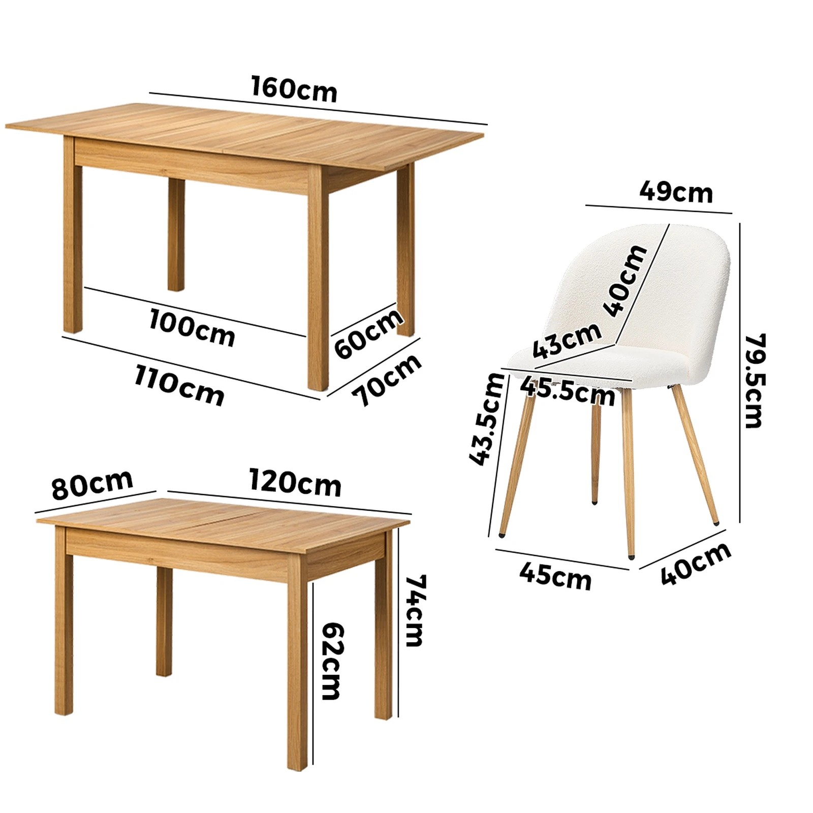 2 Oikiture 5pc Extendable Dining Table and Chairs Kitchen Dining Set - Natural, 2 of 9