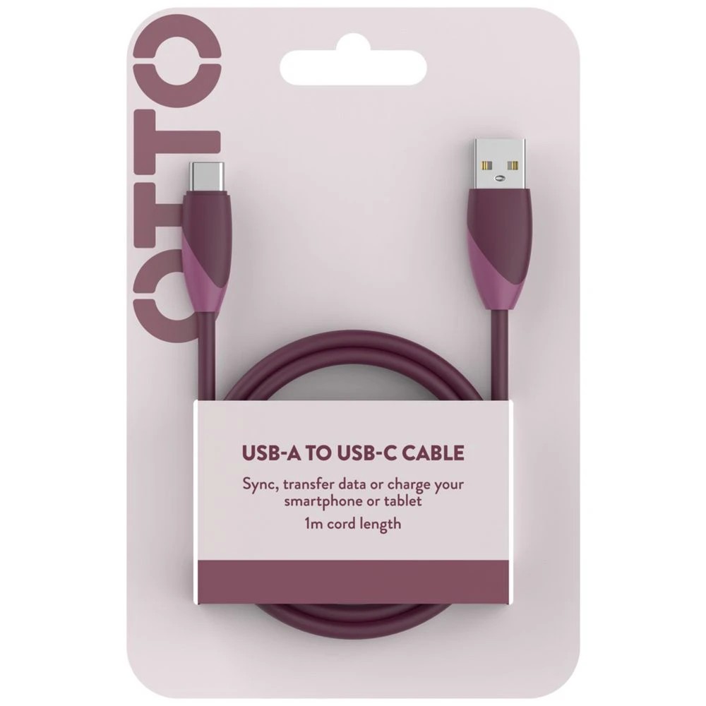 3 Otto USB-A to USB-C Cable 1m Burgundy, 3 of 5