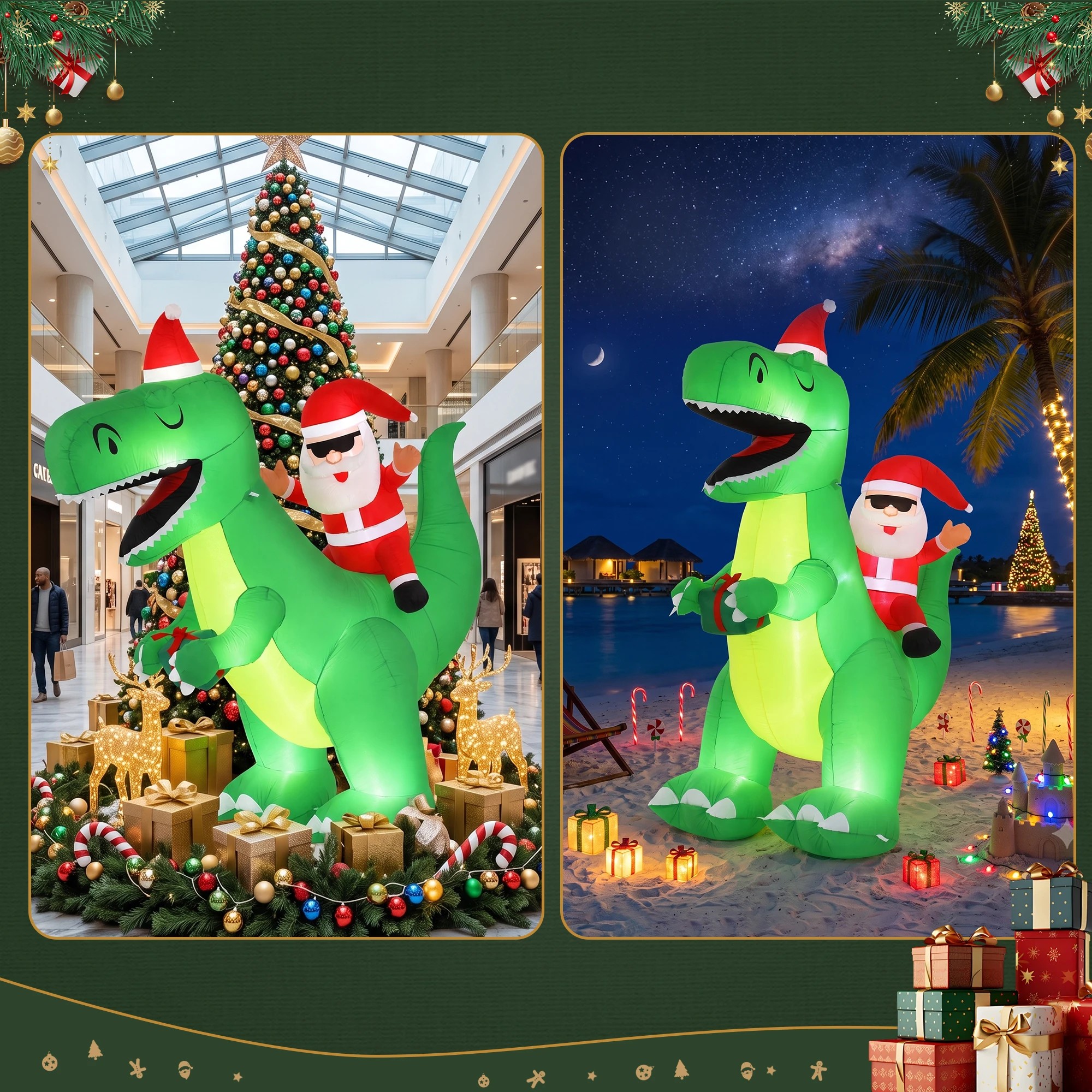 6 Jingle Jollys Christmas Inflatable Dinosaur 2.5M Illuminated Decorations - Multi, 6 of 9