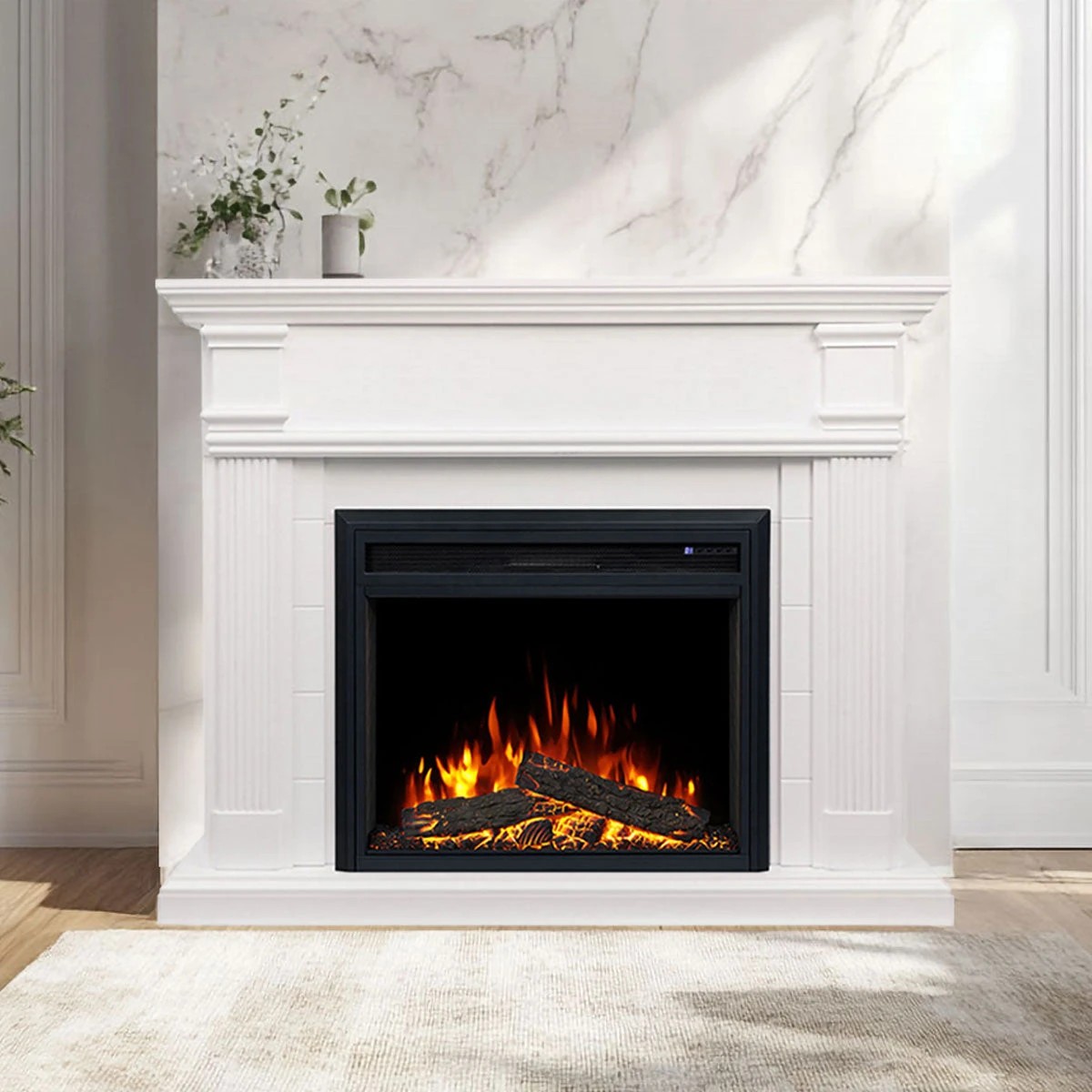1 Moda Living George Electric Fireplace Heater White Mantel Suite with Moonlight Insert - White, 1 of 5
