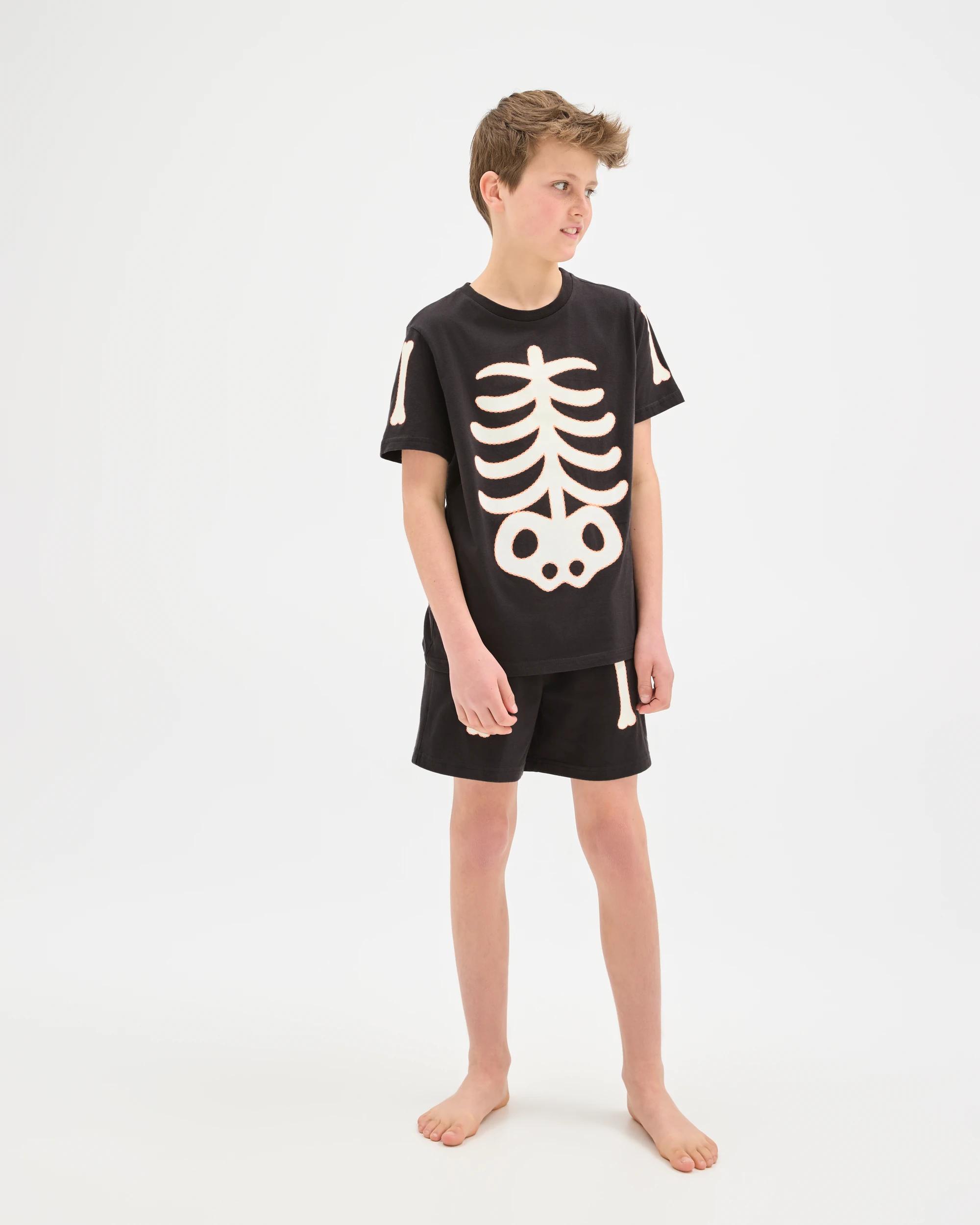2 Target Kids Sibling Matching Organic Cotton Older Kids Pyjama Set BLACK SKELETON, 2 of 9