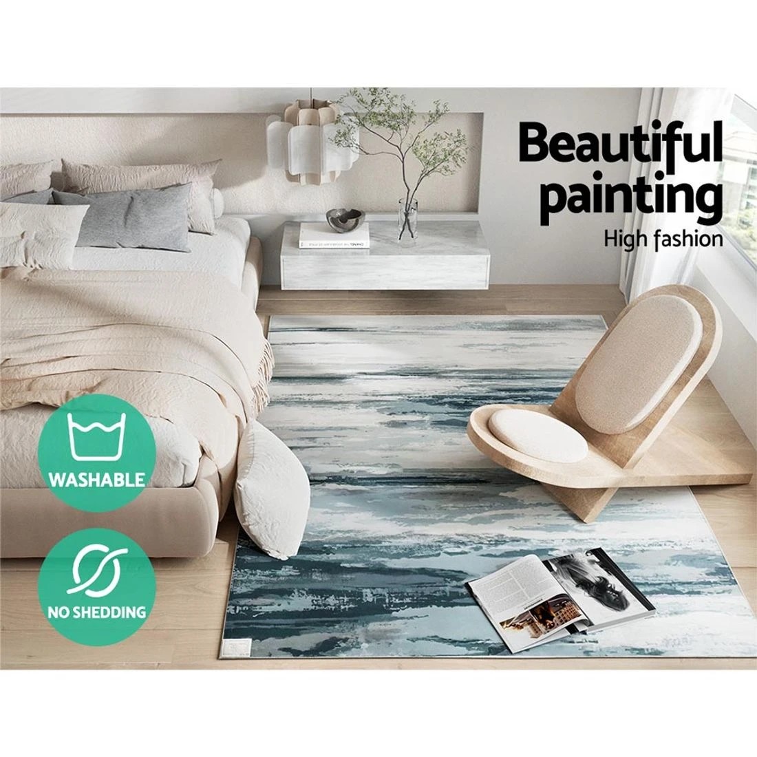 4 Artiss Floor Rug 160x230 Washable Mat Carpet Short Pile Poca - White, 4 of 6