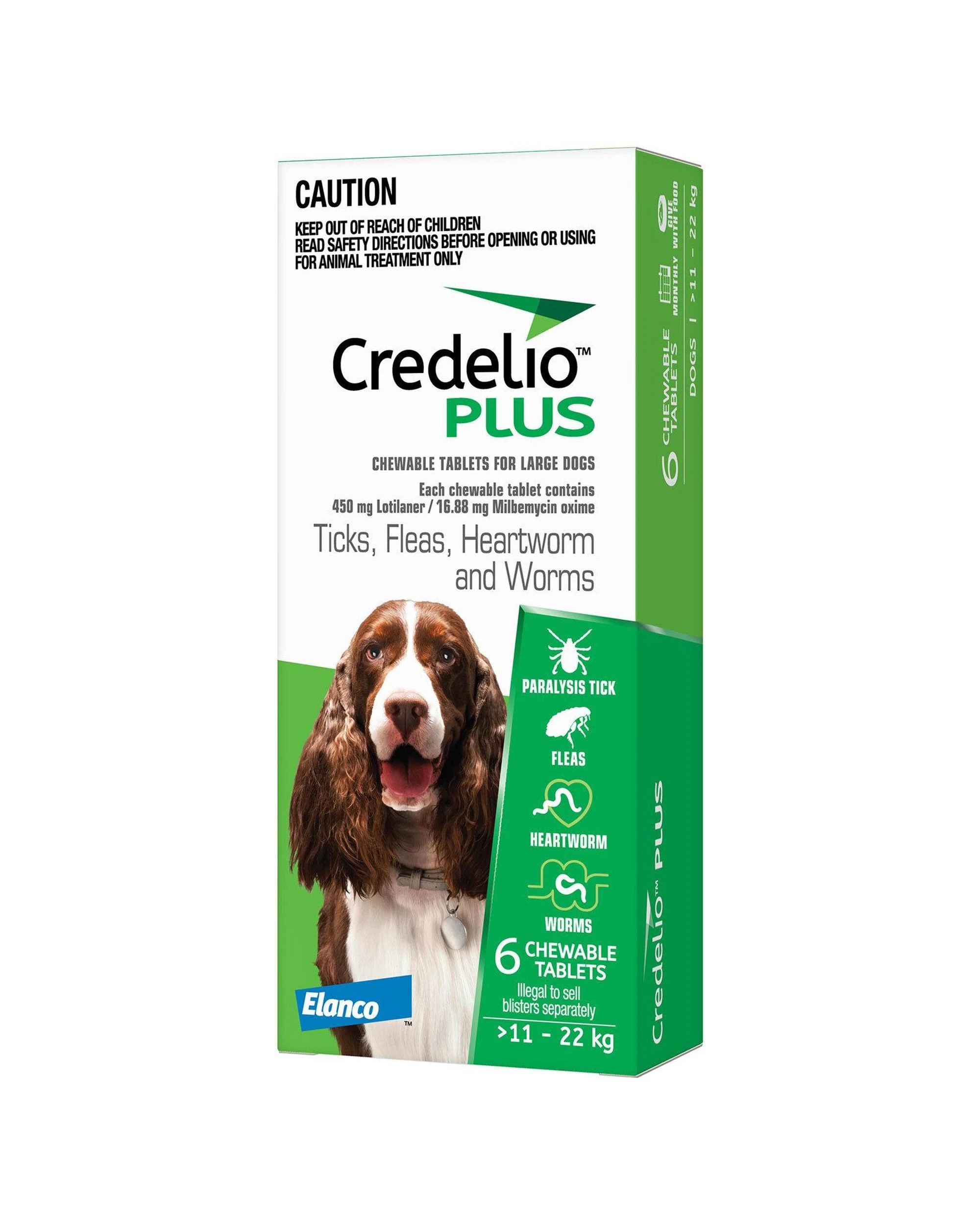 1 Credelio Ticks Fleas & Worms Treatment Chew Tabs for Dogs 11-22kg Green 6 Pack, 1 of 1