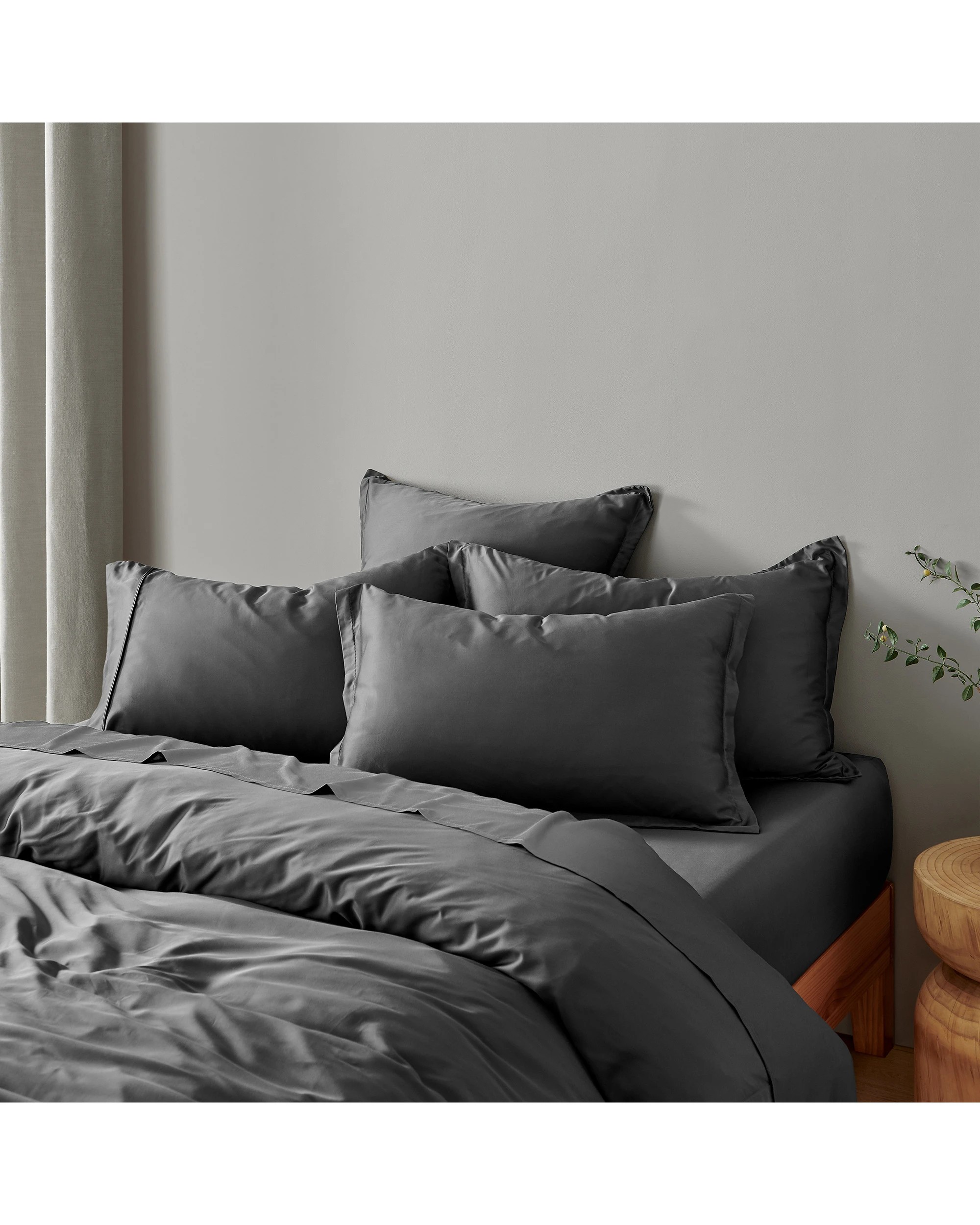 3 Natural Home 400TC 100% Bamboo Sateen Tailored Quilt Cover Set - Double Bed - Charcoal, 3 of 7