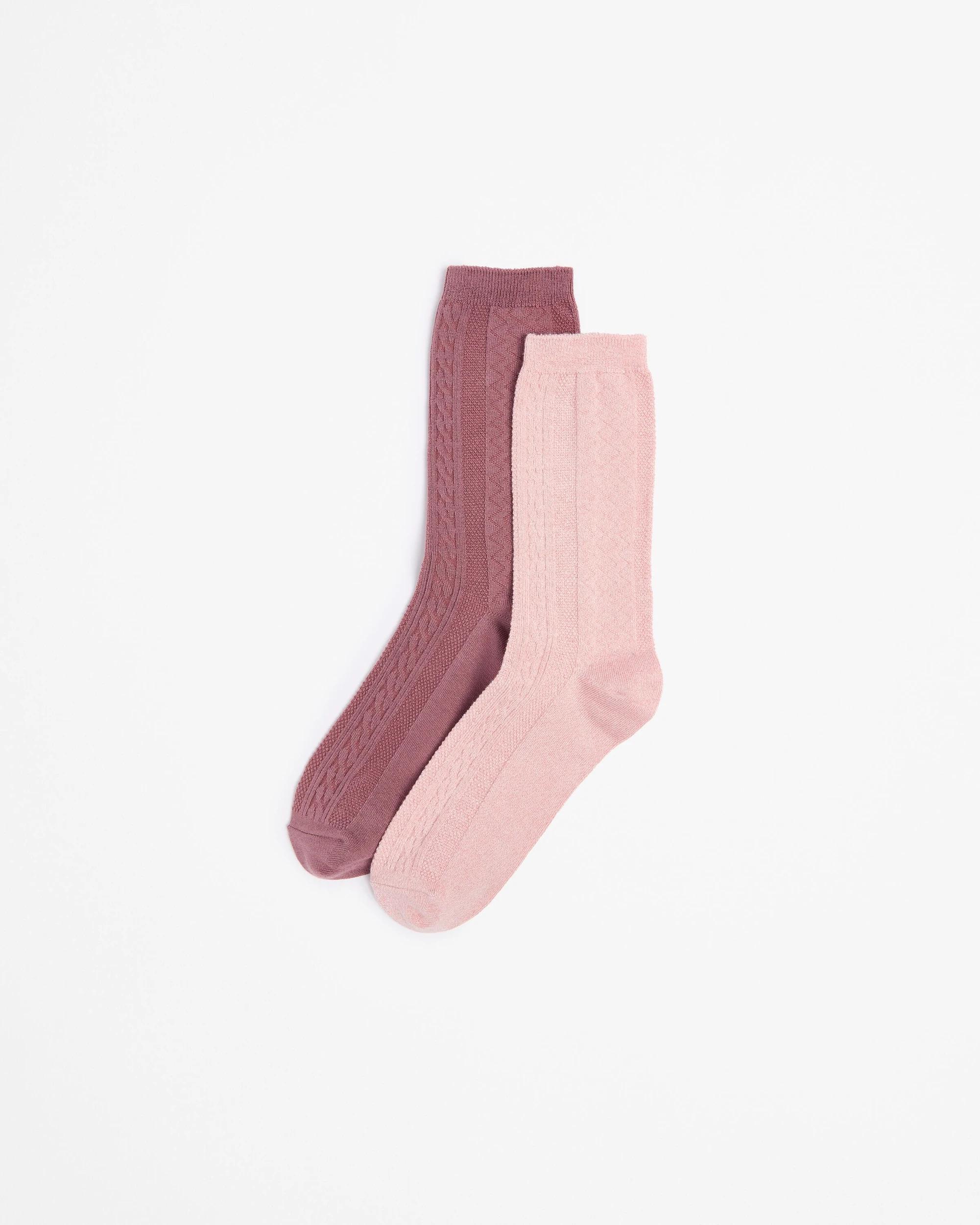 1 Target Woman Bamboo 2 Pack Cable Boot Socks PINK, 1 of 3
