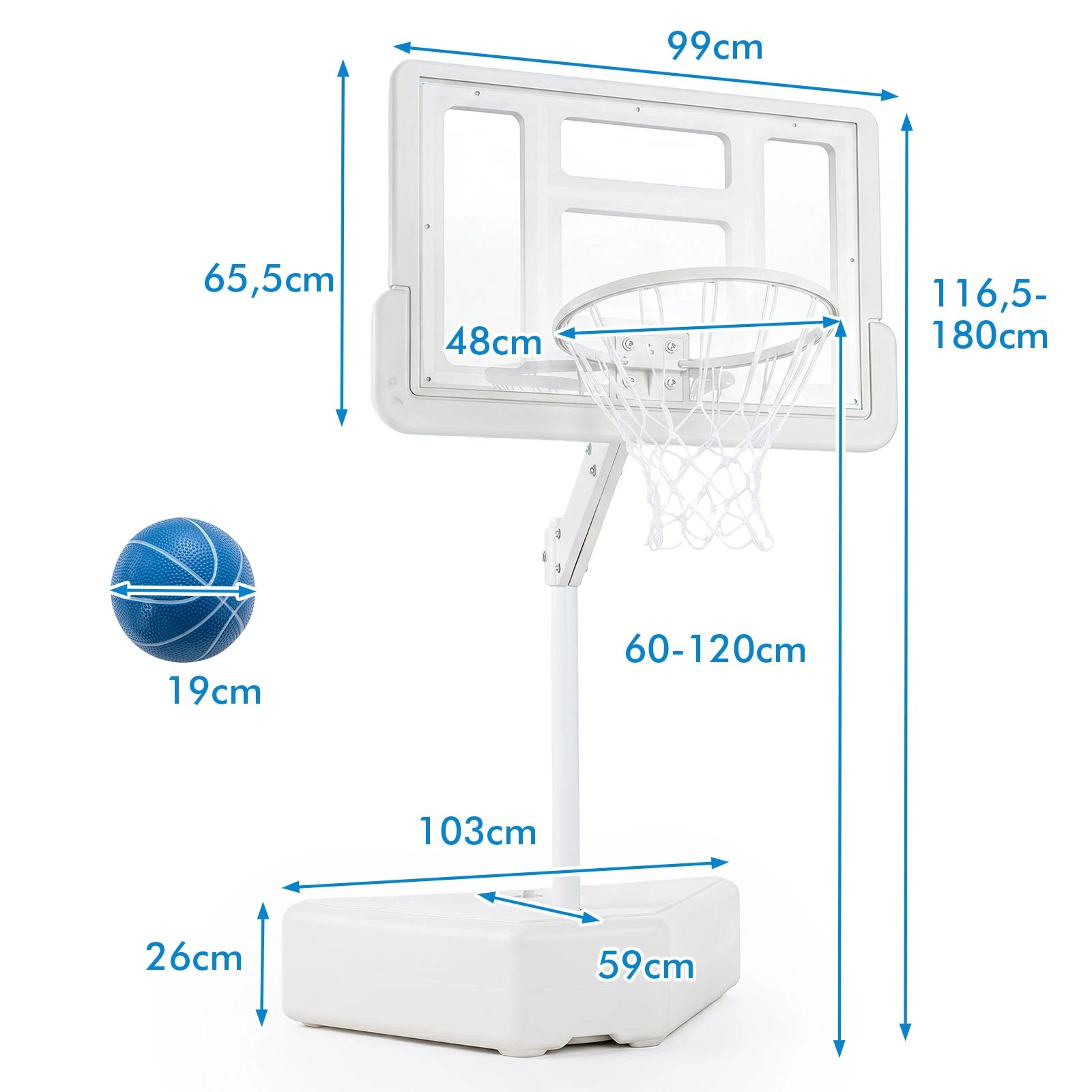 7 Costway Splash & Shoot Pool Basketball Hoop 116.5-180cm Portable Swimming Pool Goal w/2 Water Ball - White, 7 of 7