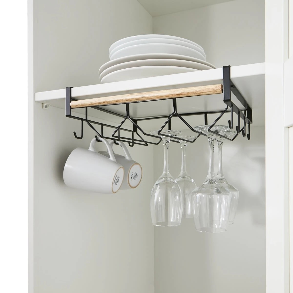 1 Wire and Wood Undershelf Glass and Mug Rack, 1 of 7