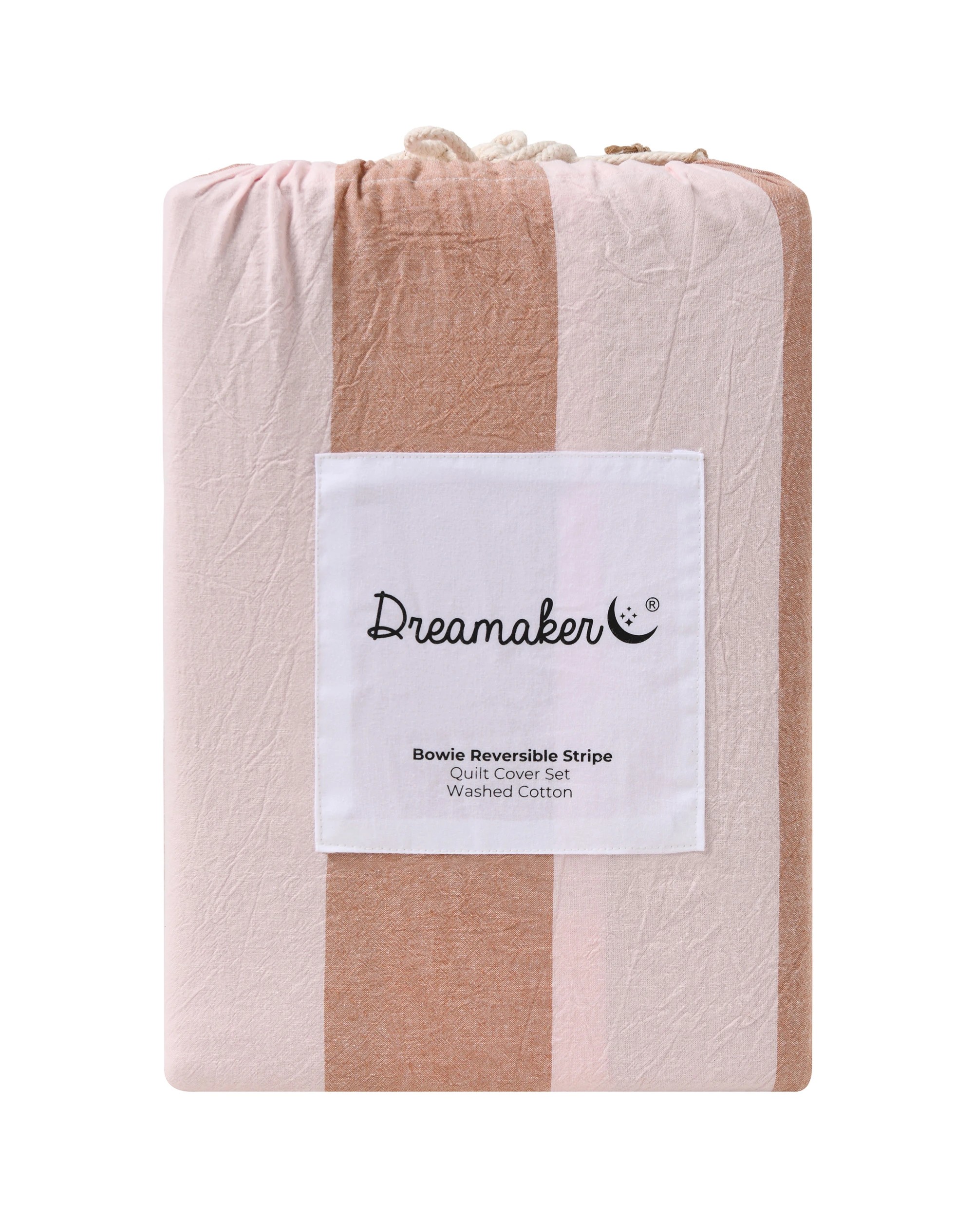 6 Dreamaker Bowie Washed Cotton Yarn Dyed Stripe Quilt Cover Set - King Single Bed - Pink/Caramel, 6 of 6