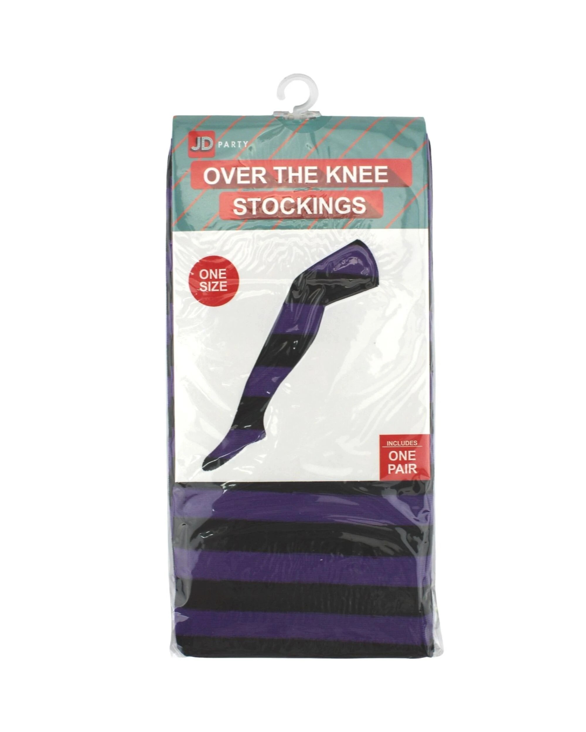 2 JD Party Over The Knee Purple & Black Striped Stockings 1 Pair - One Size - Purple, 2 of 2