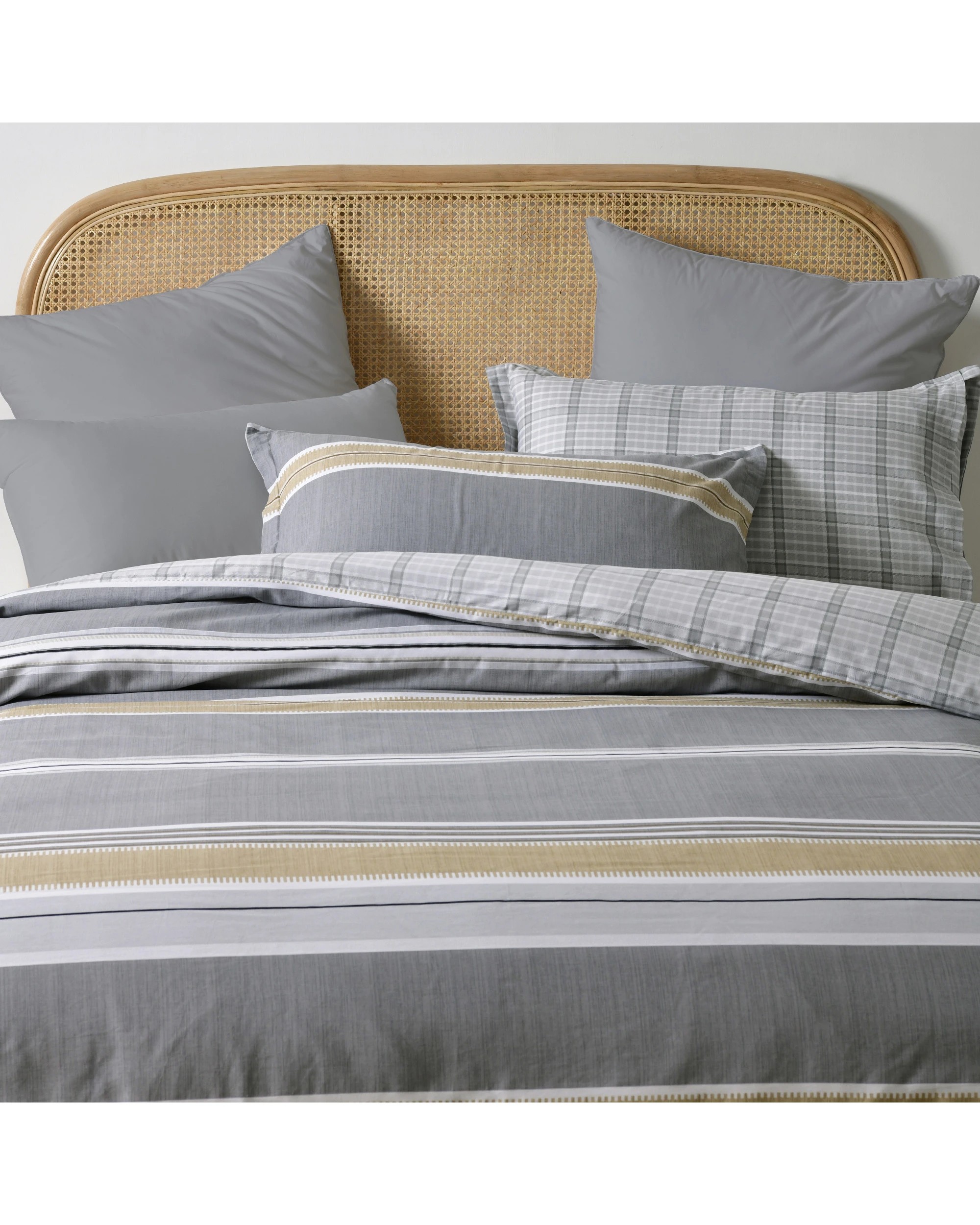 3 Dreamaker Avery 100% Cotton Reversible Quilt Cover Set - Single Bed - Grey, 3 of 7