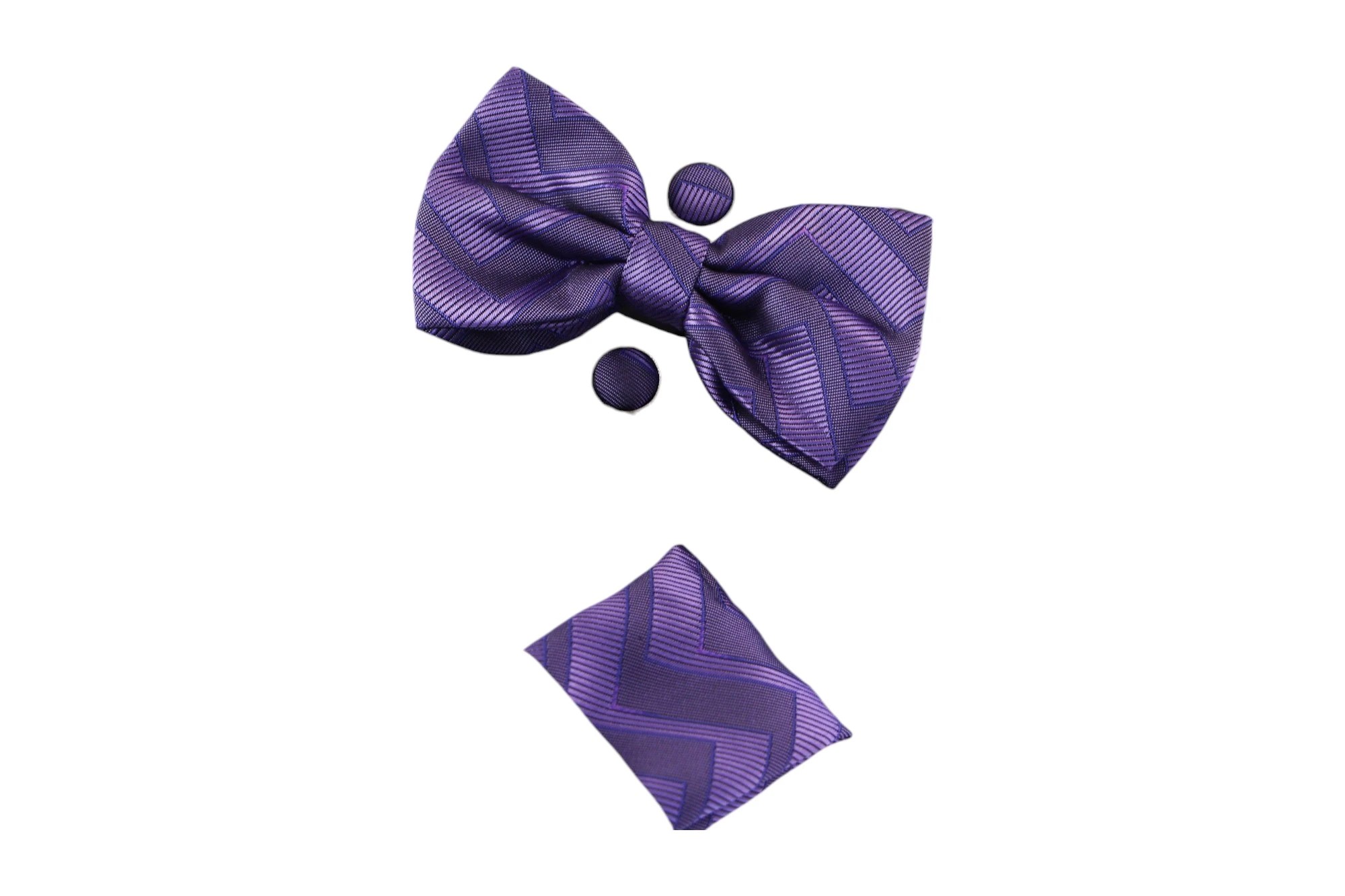 2 Zasel Mens Purple Zig Zag Matching Bow Tie, Pocket Square & Cuff Links Set - Multi - Multi, 2 of 2